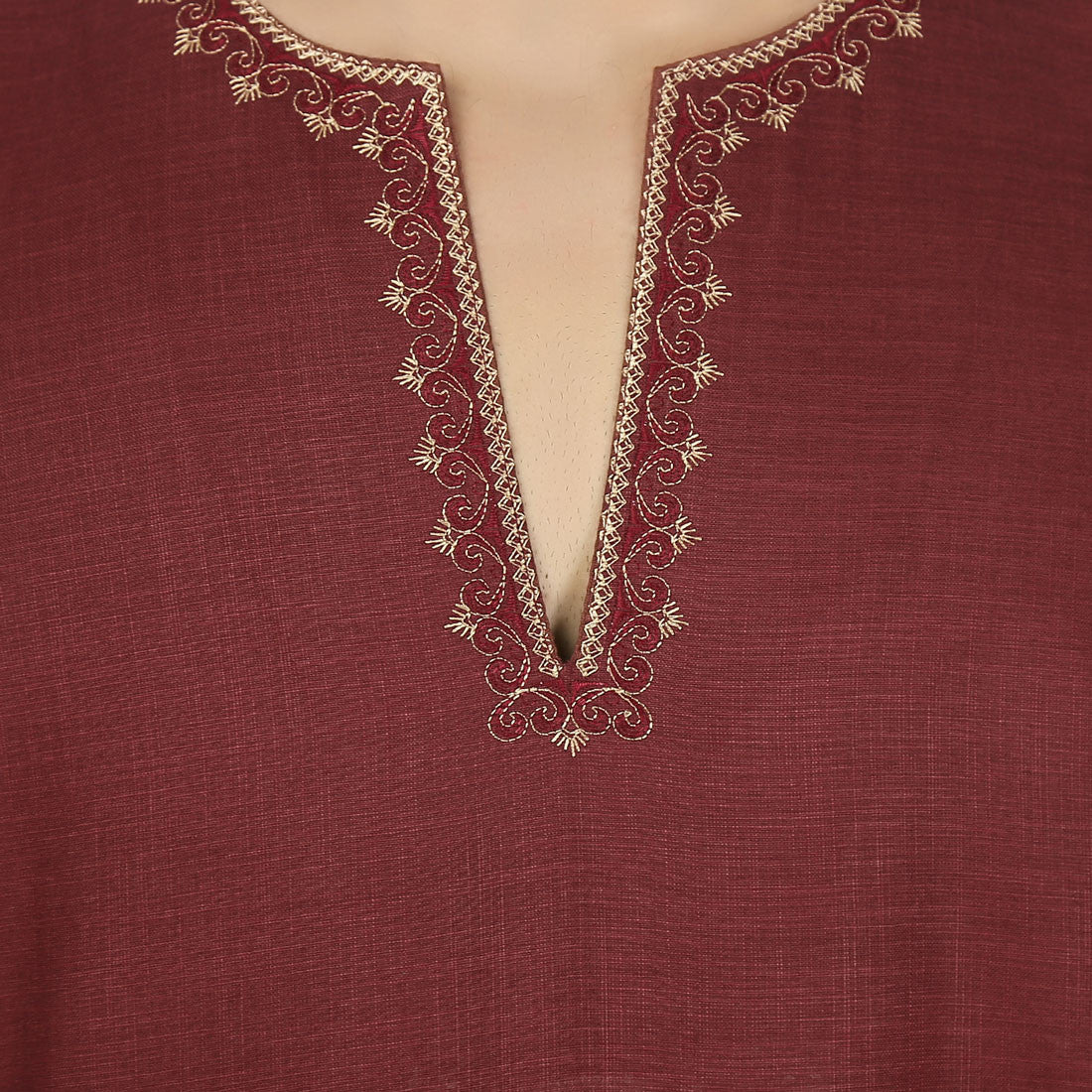 Cotton Dress Mens Short Kurta Shirt India Clothing (Maroon) - Image 4