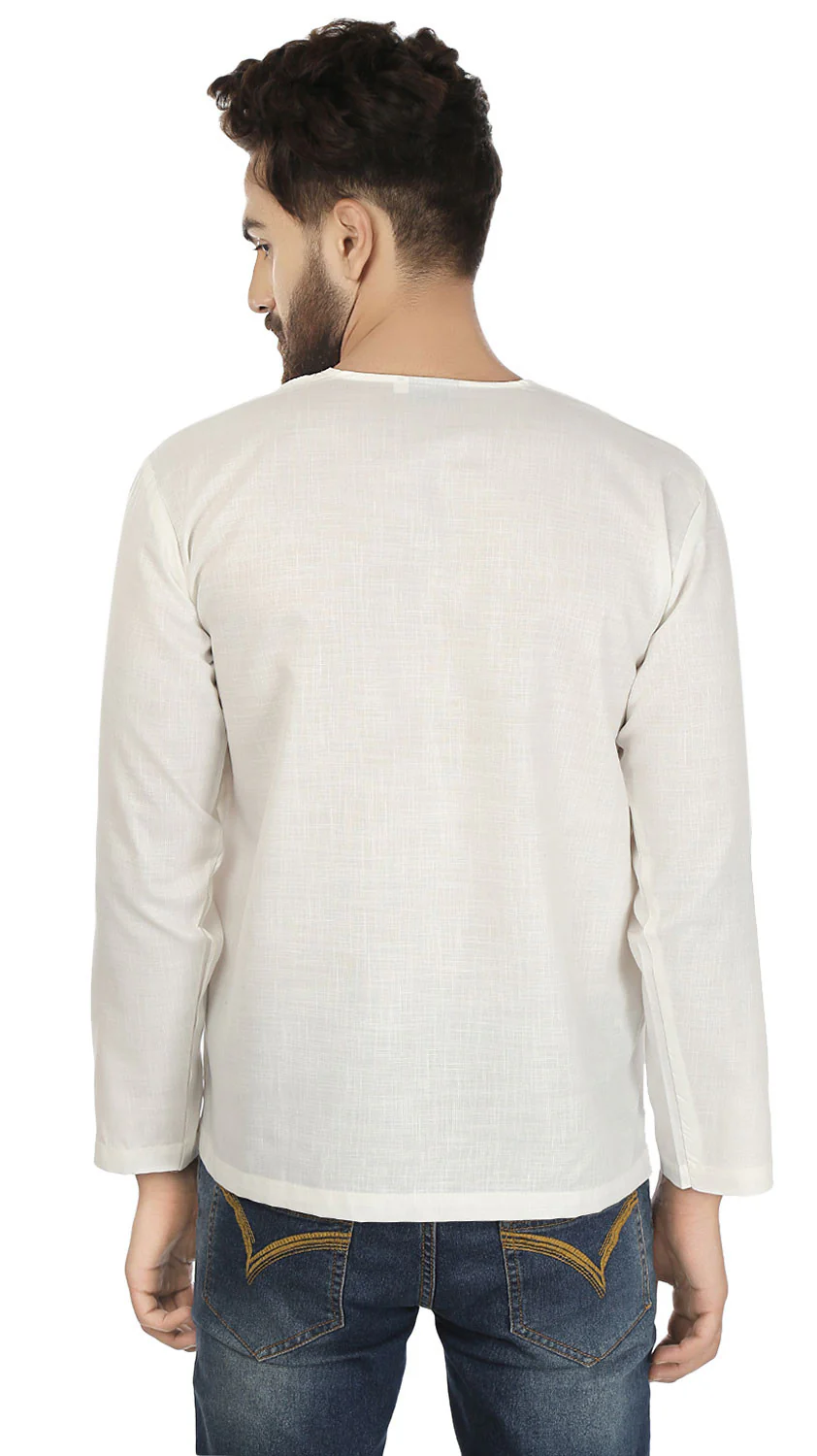 Cotton Dress Mens Short Kurta Shirt India Clothing (Off-White) - Image 3