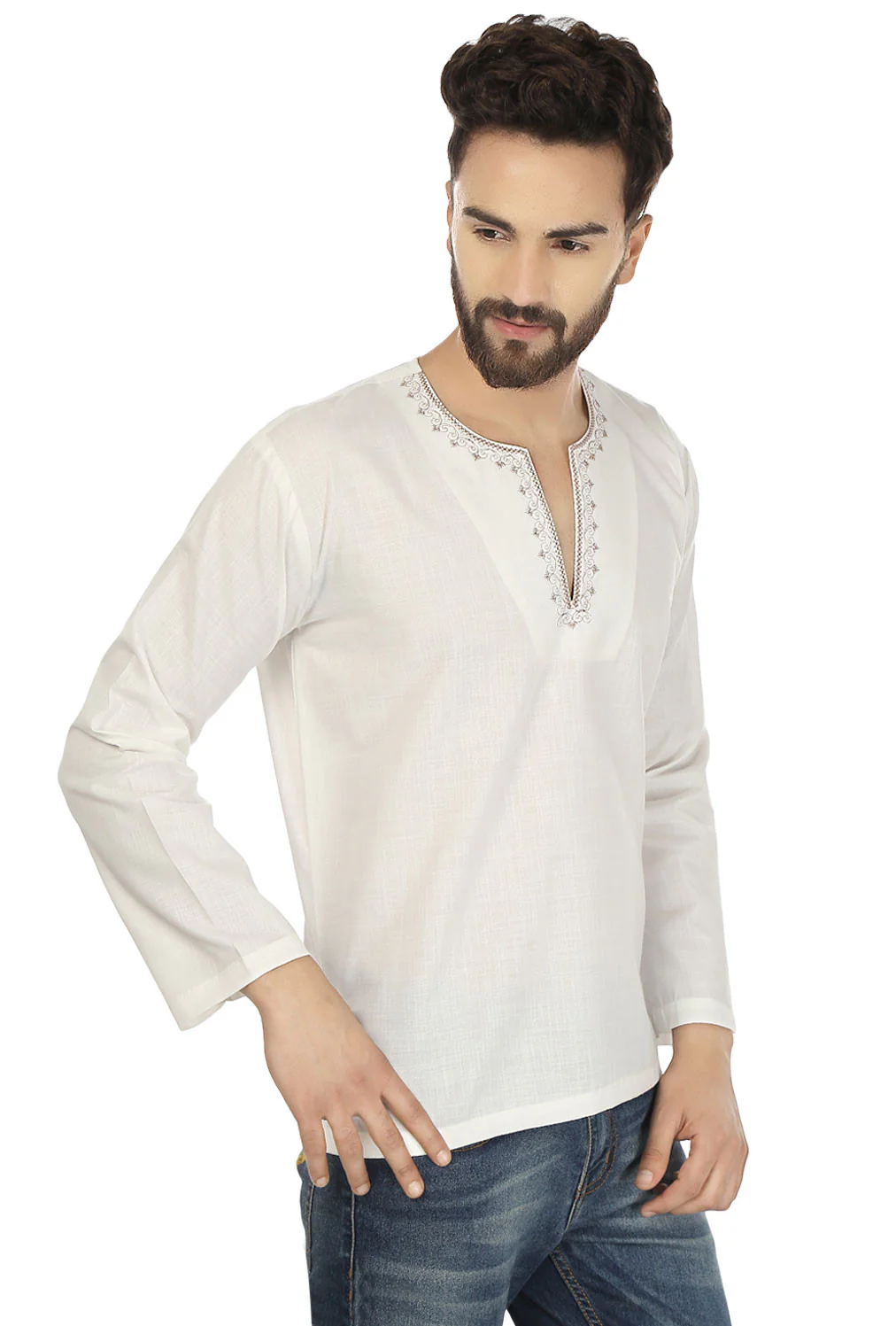 Cotton Dress Mens Short Kurta Shirt India Clothing (Off-White) - Image 5