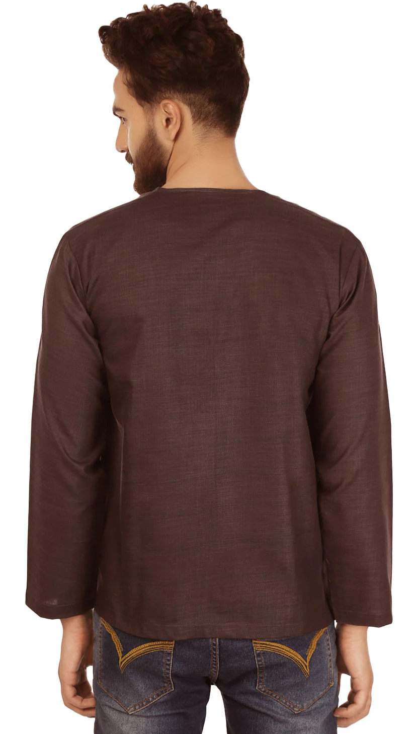 Cotton Dress Mens Short Kurta Shirt India Clothing (Chocolate) - Image 3