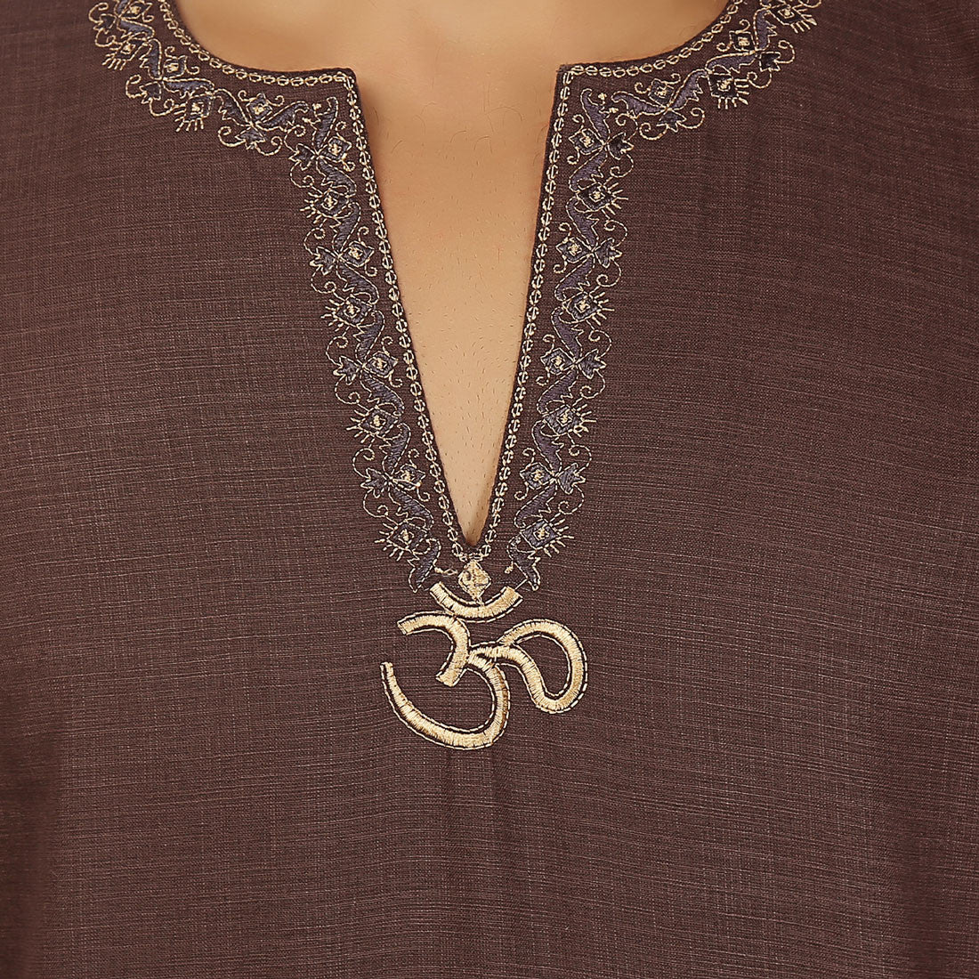 Cotton Dress Mens Short Kurta Shirt India Clothing (Chocolate) - Image 4