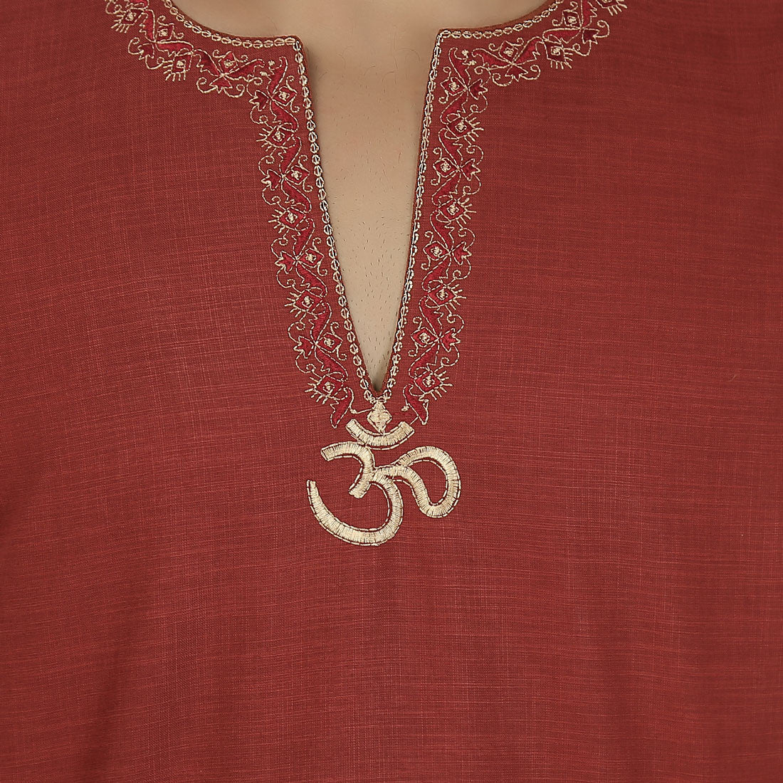 Cotton Dress Mens Short Kurta Shirt India Clothing (Maroon) - Image 4