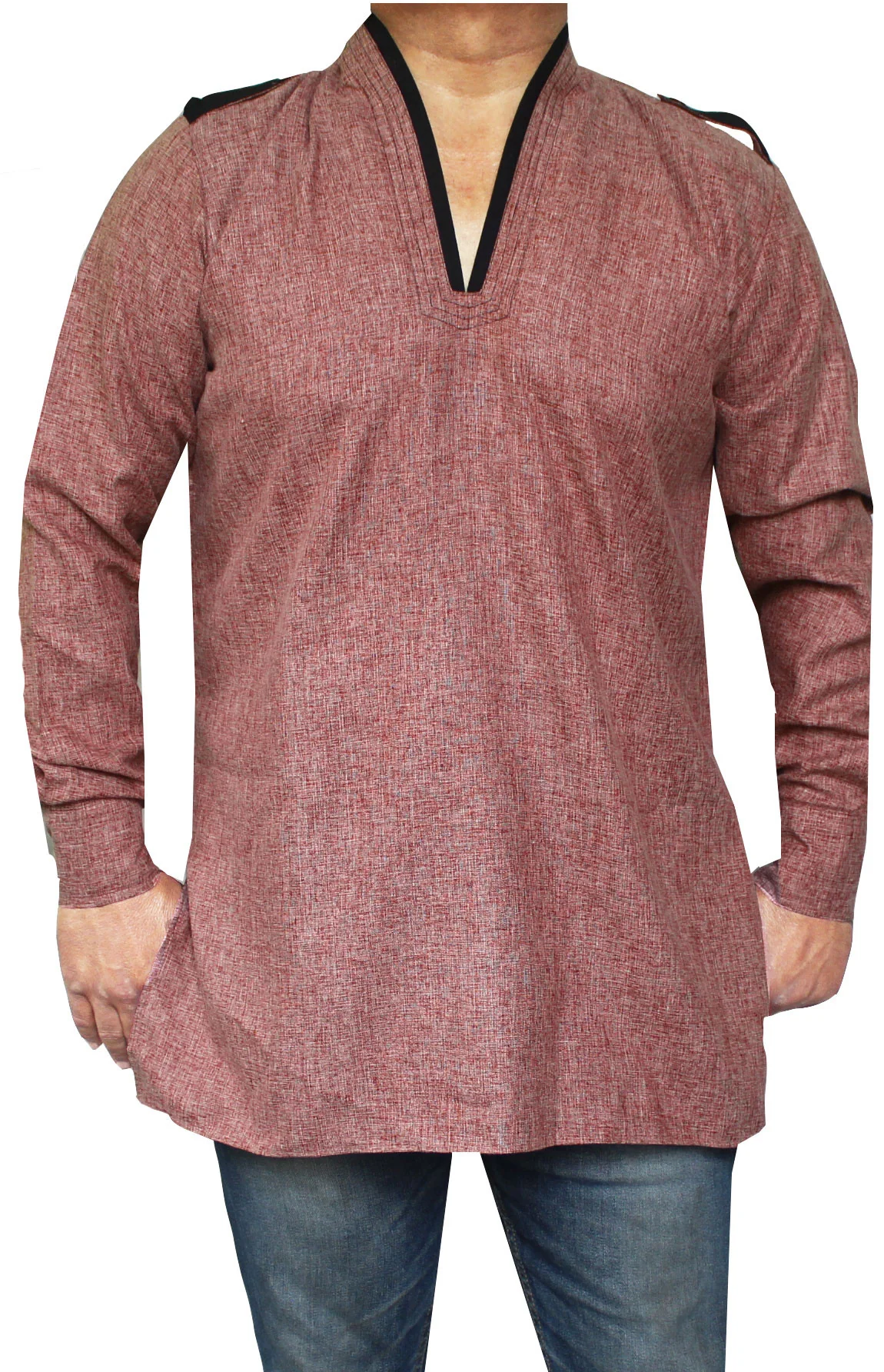 Men's Short Kurta Cotton Shirt India Clothing (Maroon)