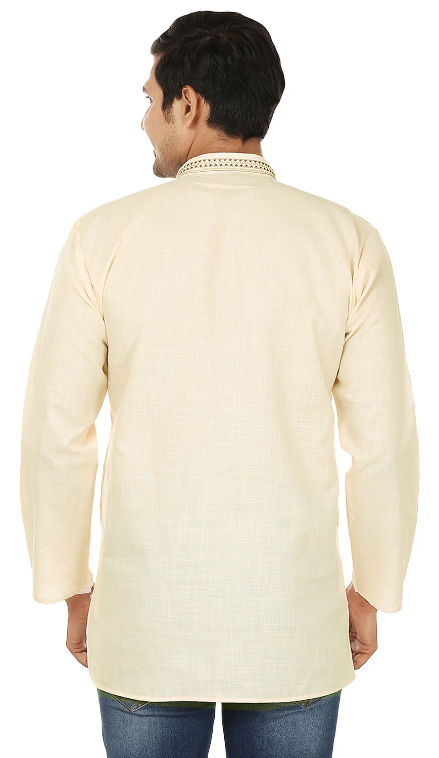 Cotton Dress Mens Short Kurta Shirt India Clothing (Cream) - Image 3