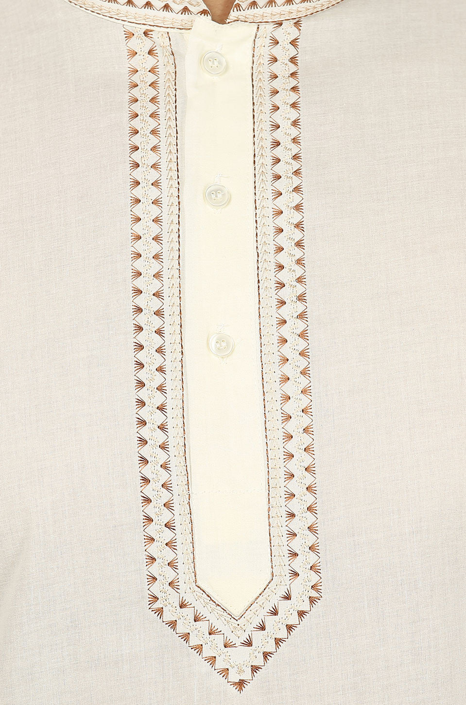 Embroidered Cotton Men's Short Kurta Shirt Indian Clothes (Off-White) - Image 5
