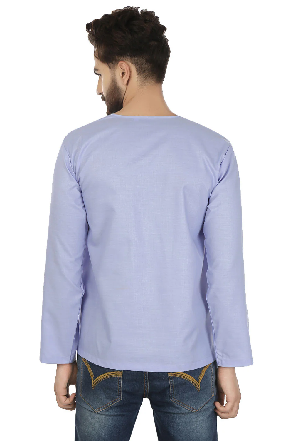 Cotton Dress Mens Short Kurta Shirt India Clothing (Blue) - Image 3