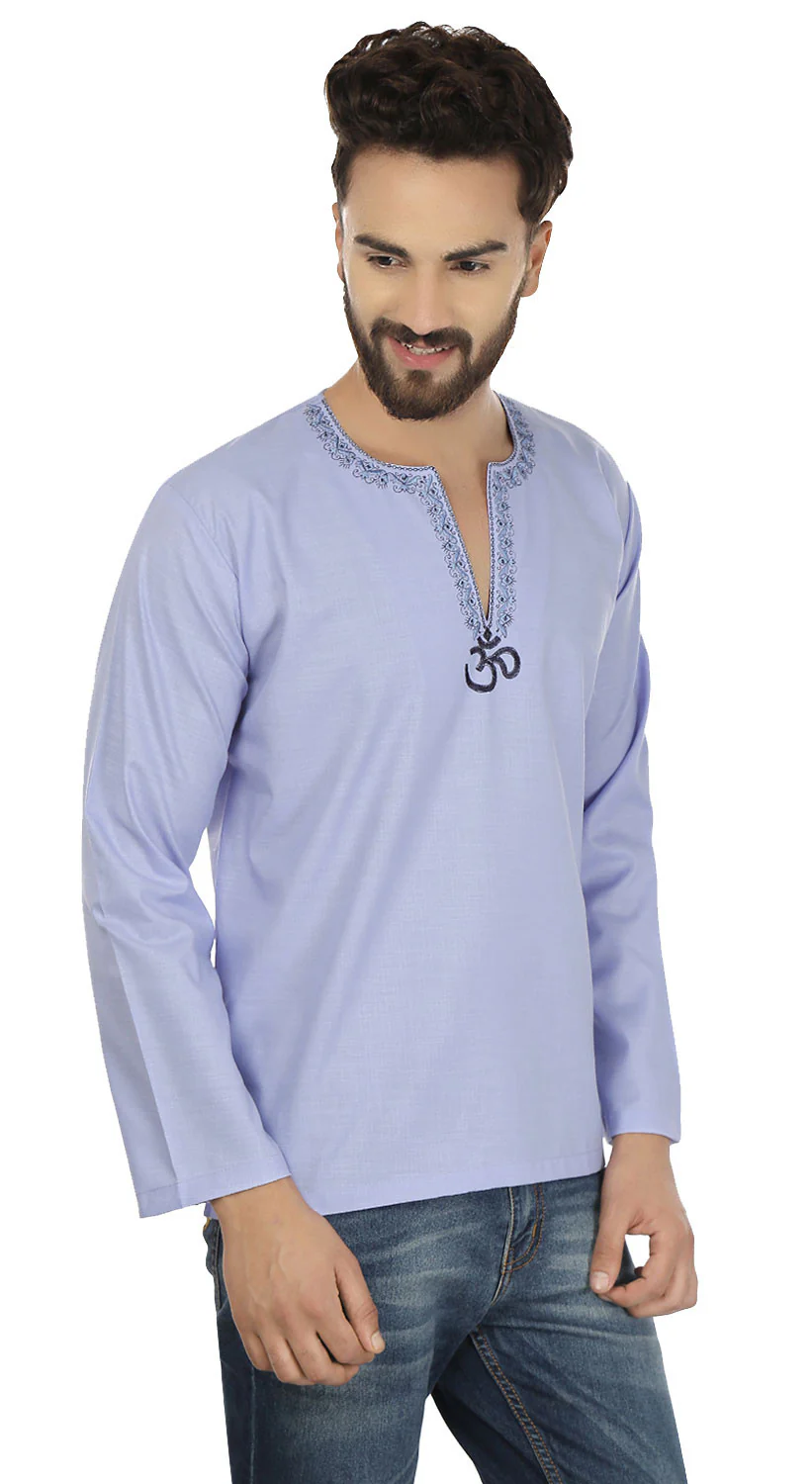 Cotton Dress Mens Short Kurta Shirt India Clothing (Blue) - Image 5