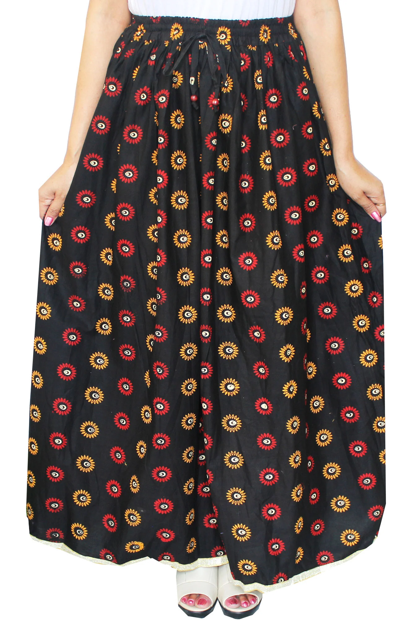 Cotton Printed Indian Long Skirt India Clothes (Black) - Image 2