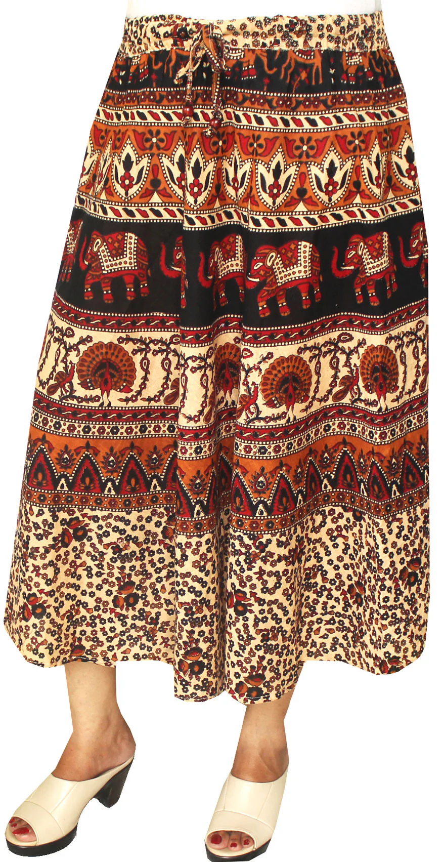 Cotton Printed Long Skirt Womens Indian Clothing (Maroon) - Image 2