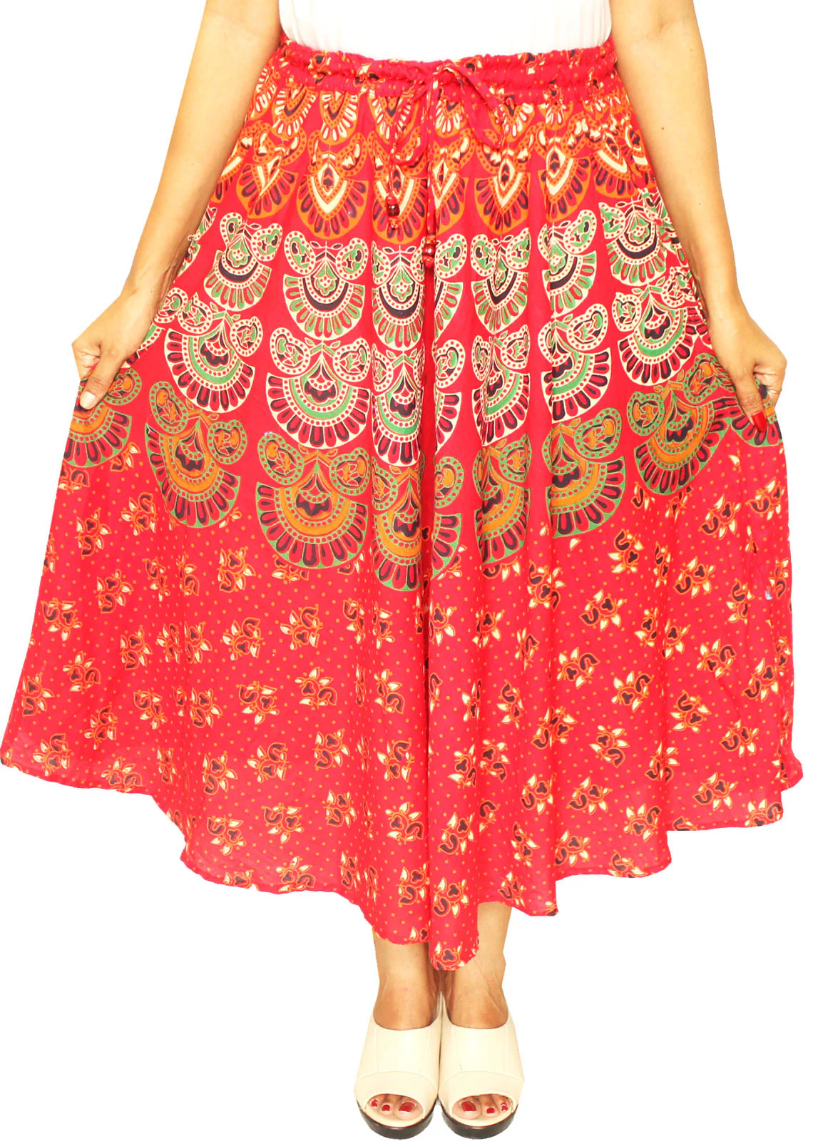 Cotton Printed Long Skirt Womens Indian Clothing (Red) - Image 2