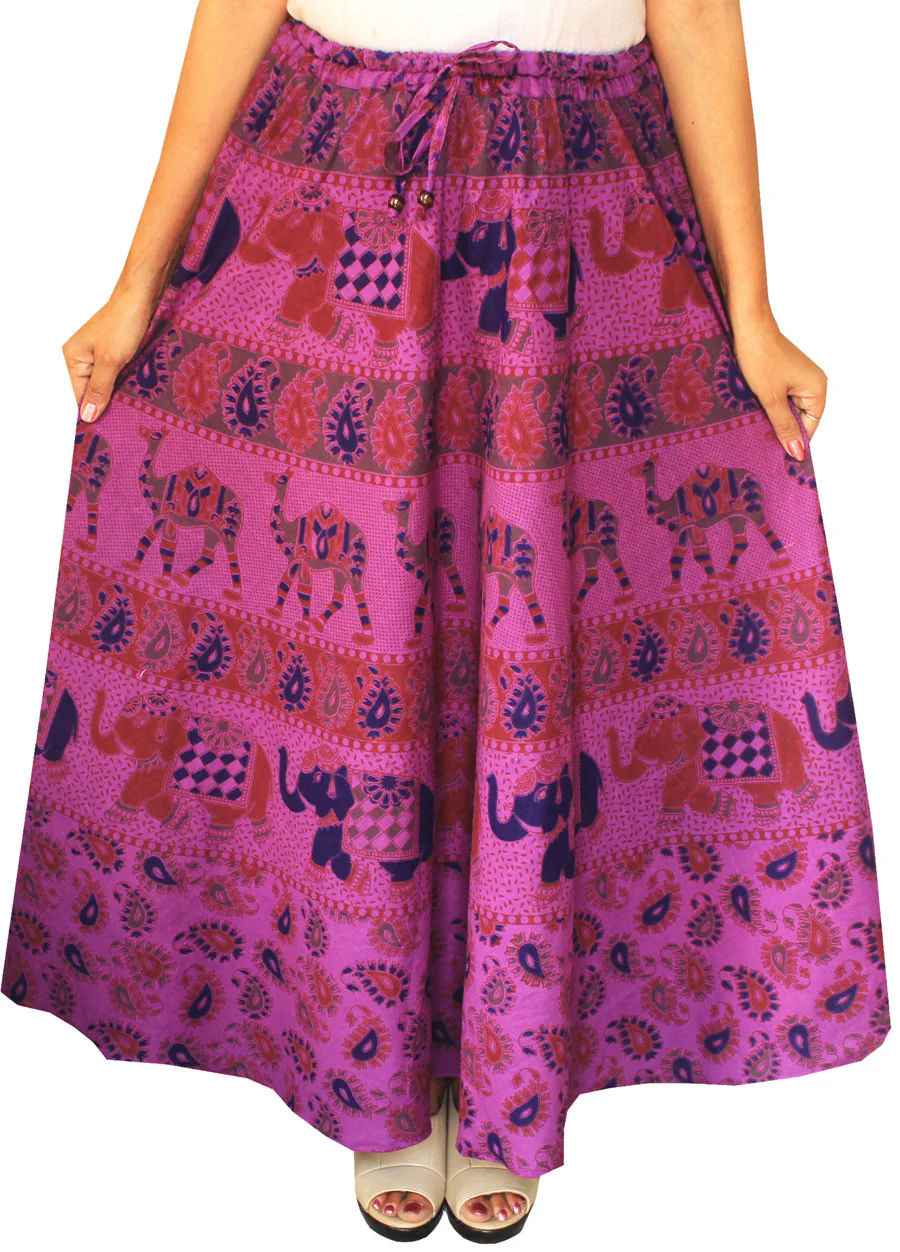 Cotton Printed Long Skirt Womens Indian Clothing (Purple) - Image 2