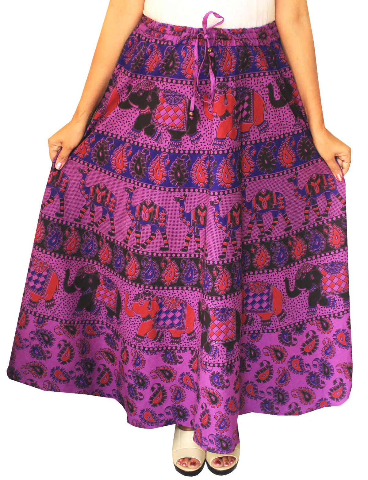 Cotton Printed Long Skirt Womens Indian Clothing (Purple) - Image 2
