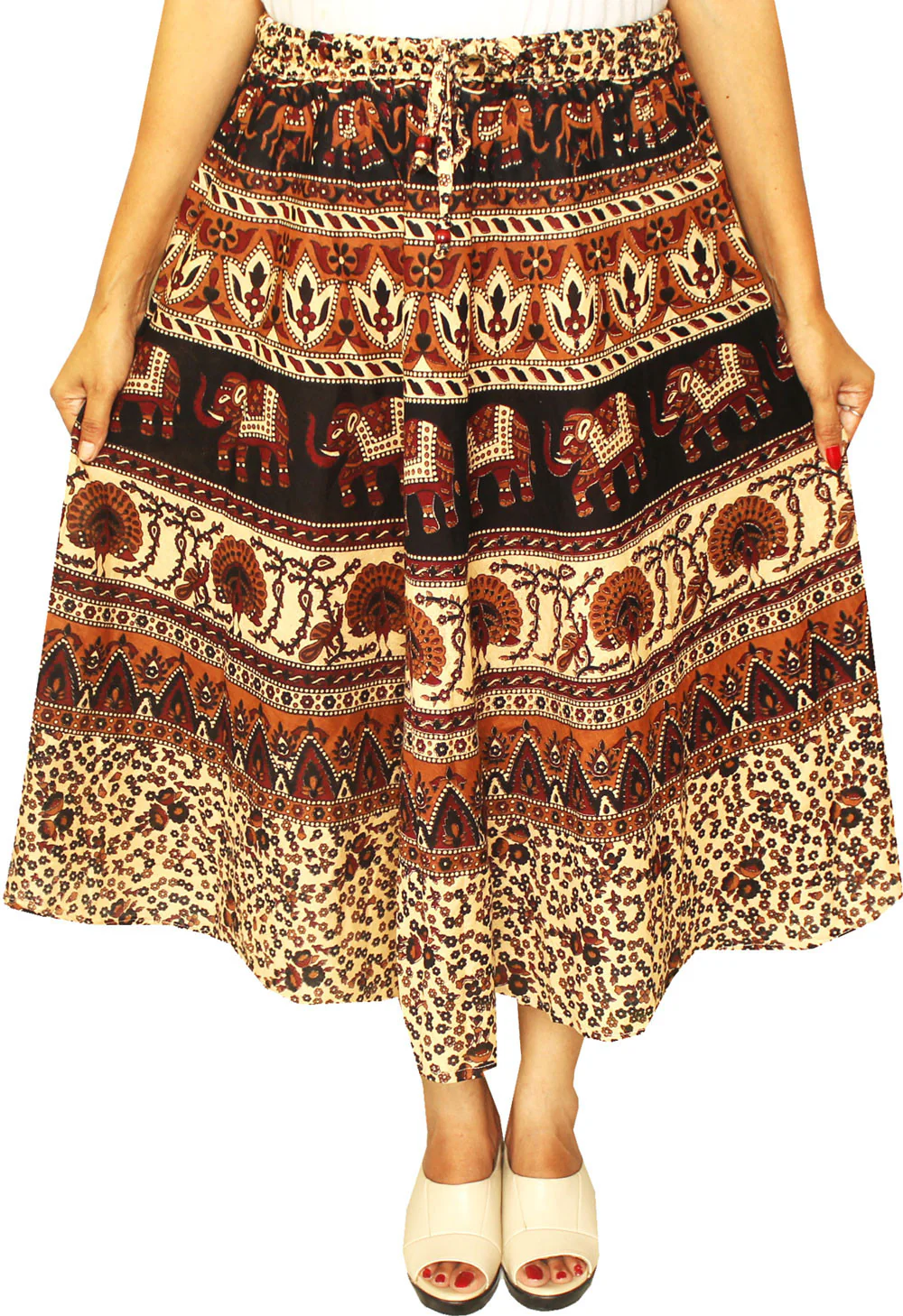 Cotton Printed Long Womens Skirt India Clothing (Maroon) - Image 2