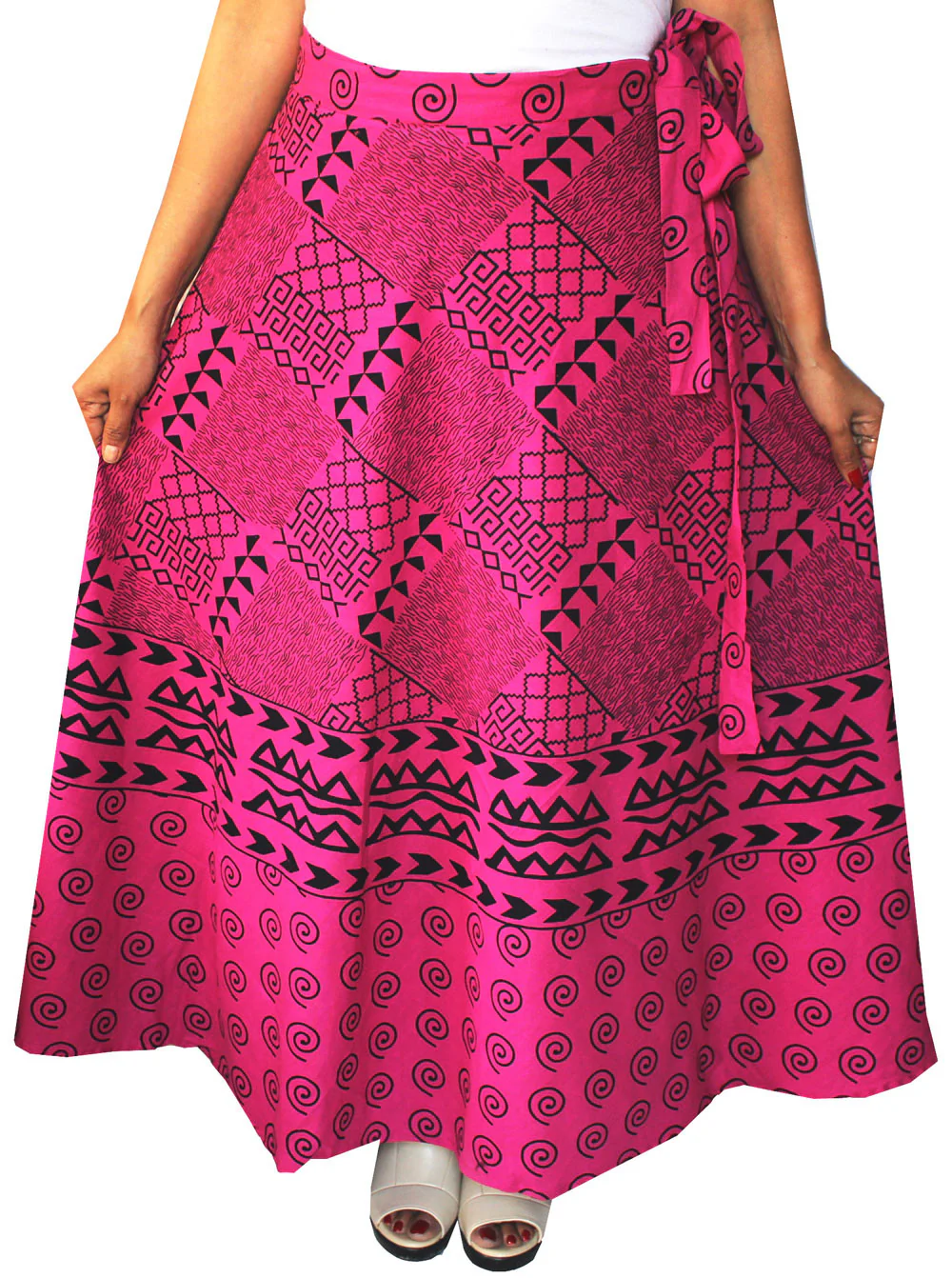 Cotton Printed Wrap Around Long Skirt Womens Indian Clothing (Pink) - Image 2