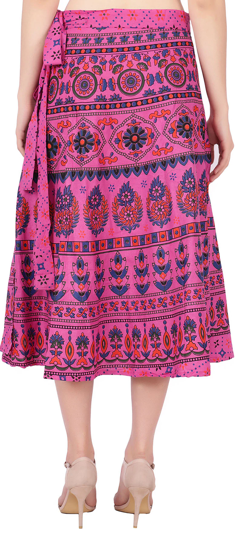Cotton Printed Wrap Around Skirt Women's India Clothes (Pink, One Size) - Image 3