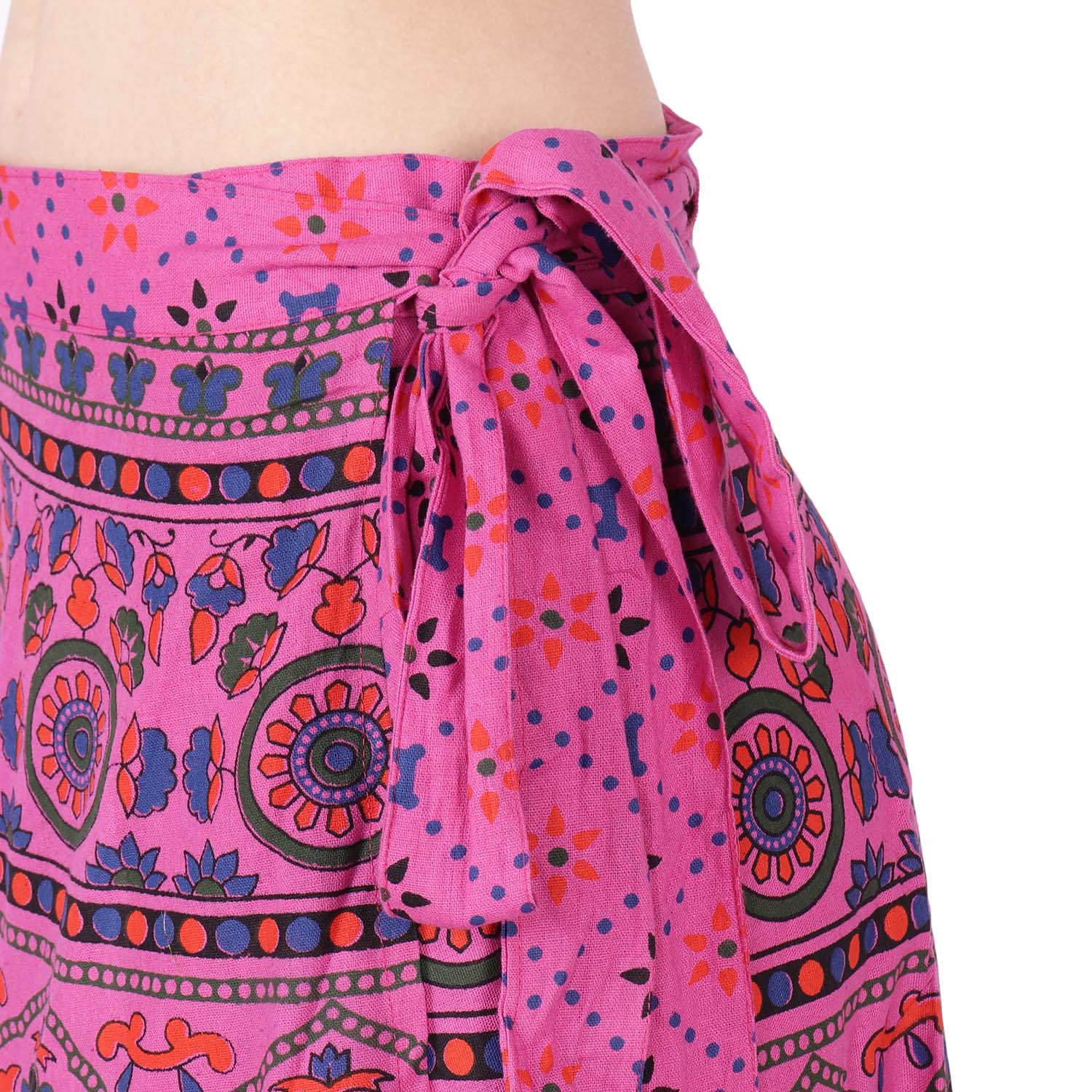 Cotton Printed Wrap Around Skirt Women's India Clothes (Pink, One Size) - Image 4