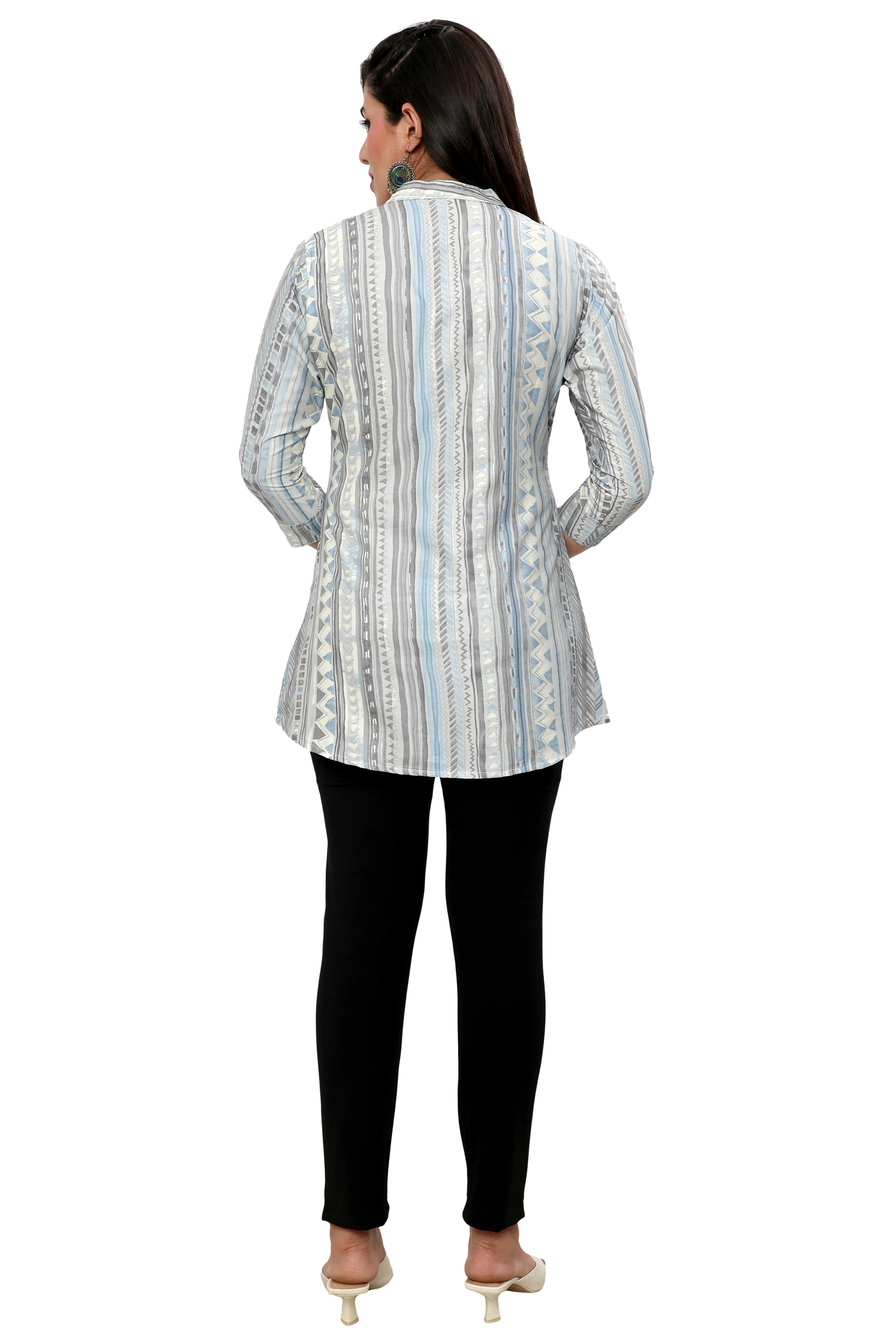 Cotton Short Kurtis Indian Tunic Top Kurta for Women (Grey) - Image 2