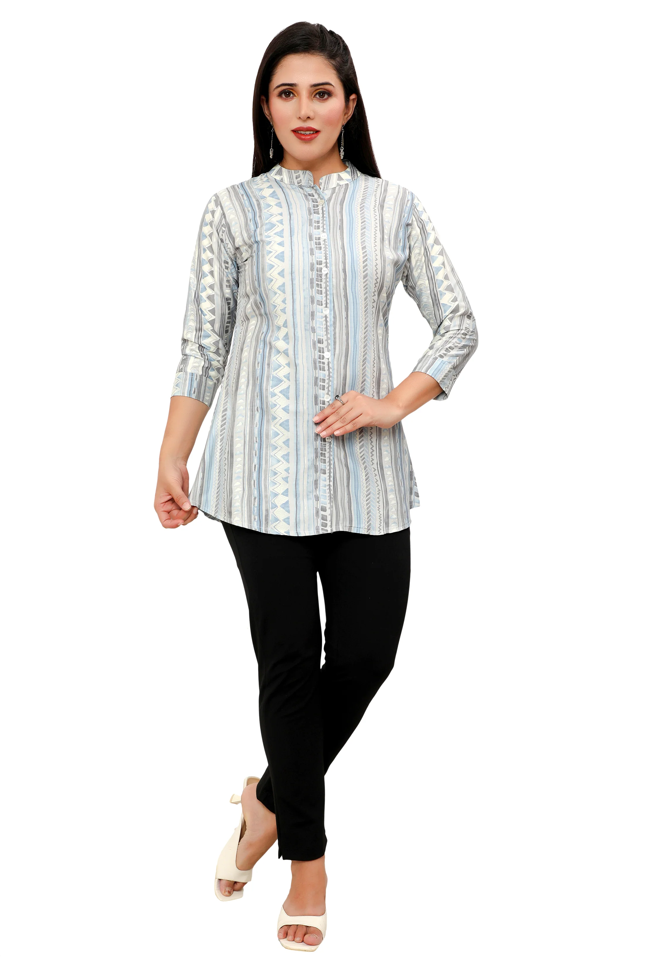 Cotton Short Kurtis Indian Tunic Top Kurta for Women (Grey) - Image 5