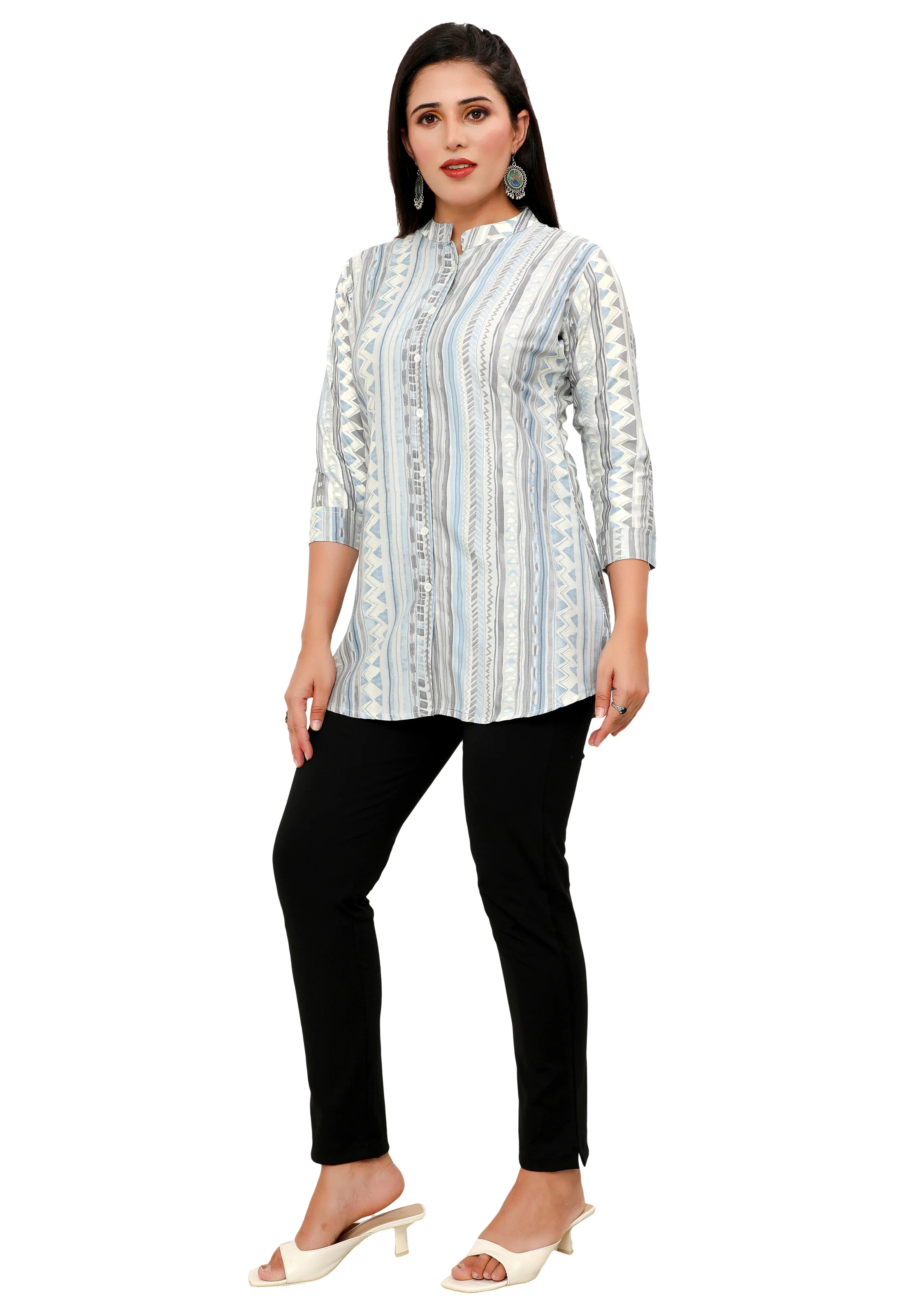 Cotton Short Kurtis Indian Tunic Top Kurta for Women (Grey) - Image 7