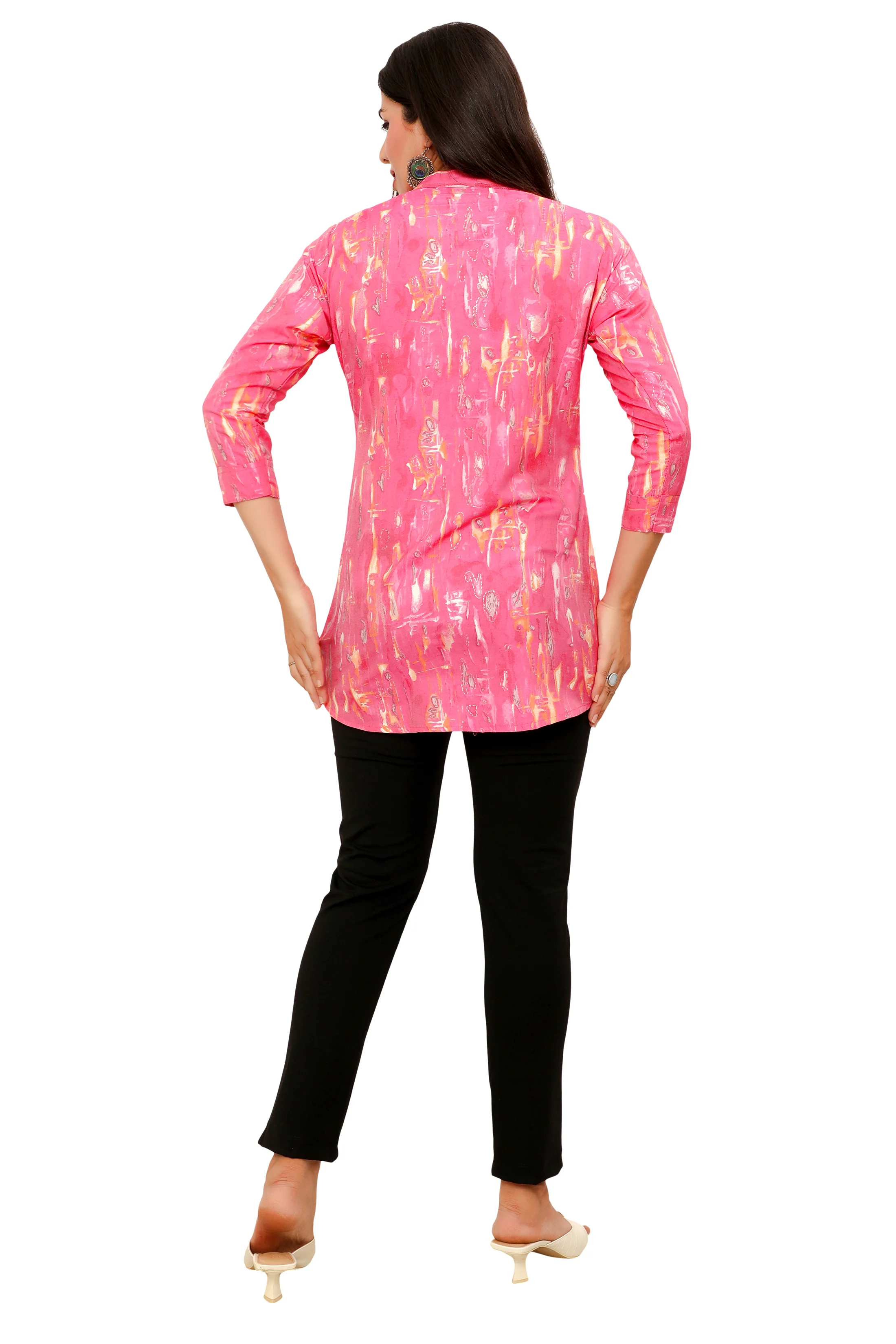 Cotton Short Kurtis Indian Tunic Top Kurta for Women (Pink) - Image 2