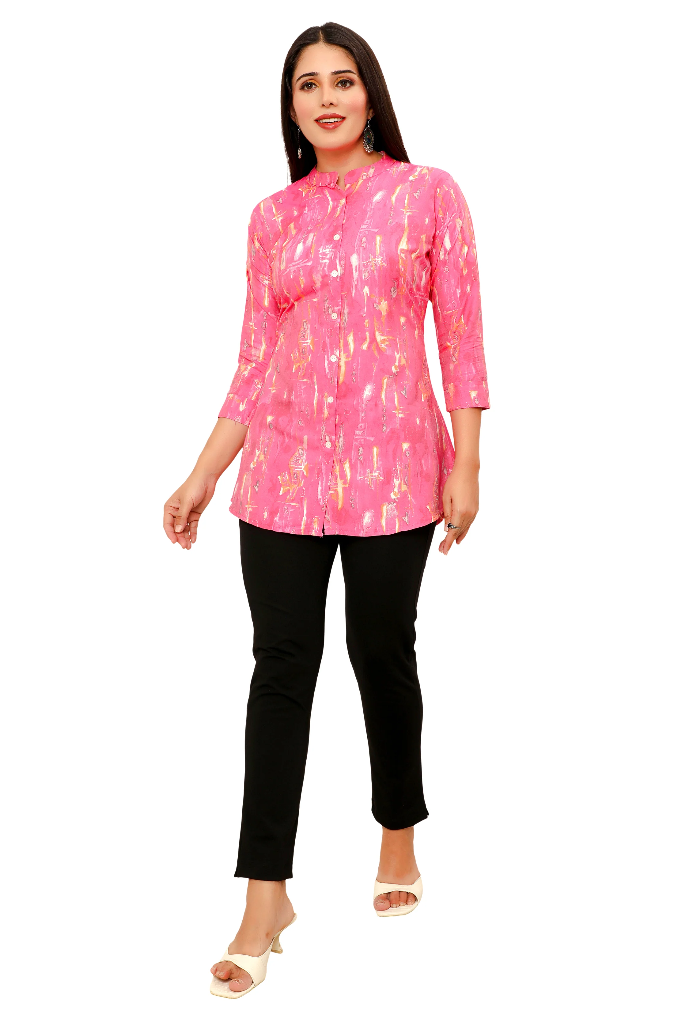 Cotton Short Kurtis Indian Tunic Top Kurta for Women (Pink) - Image 5