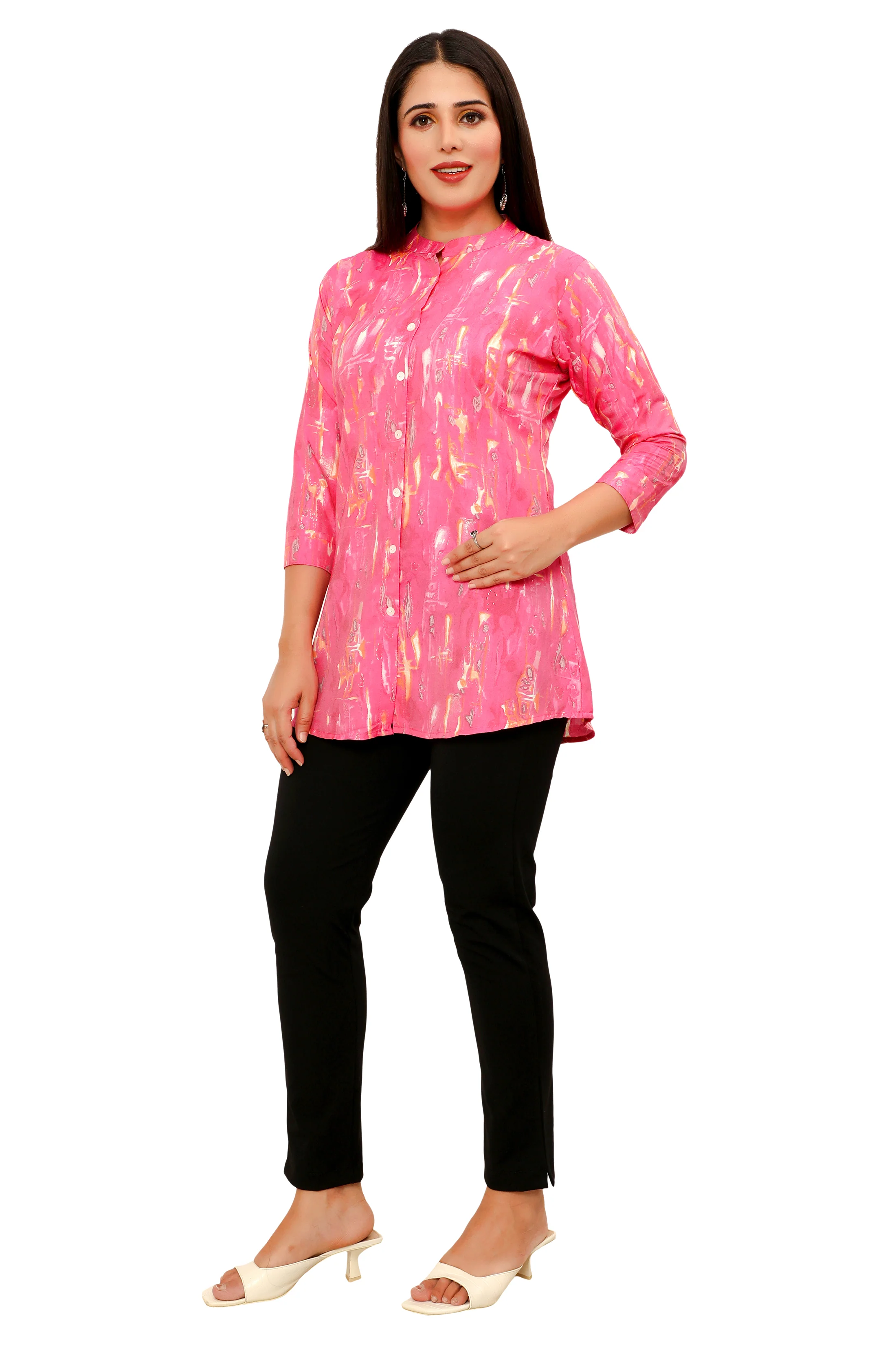 Cotton Short Kurtis Indian Tunic Top Kurta for Women (Pink) - Image 6