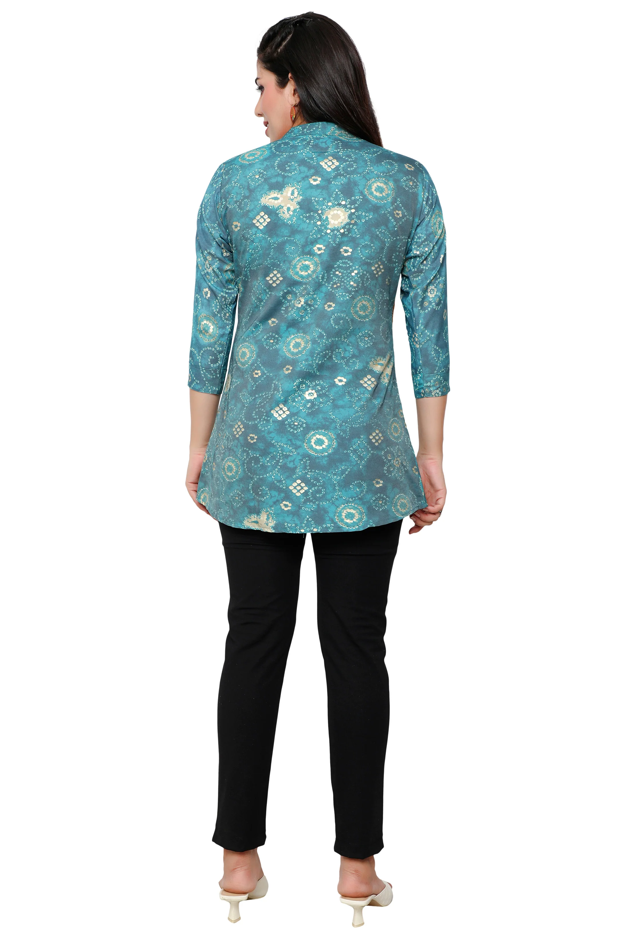 Cotton Short Kurtis Indian Tunic Top Kurta for Women (Teal) - Image 2