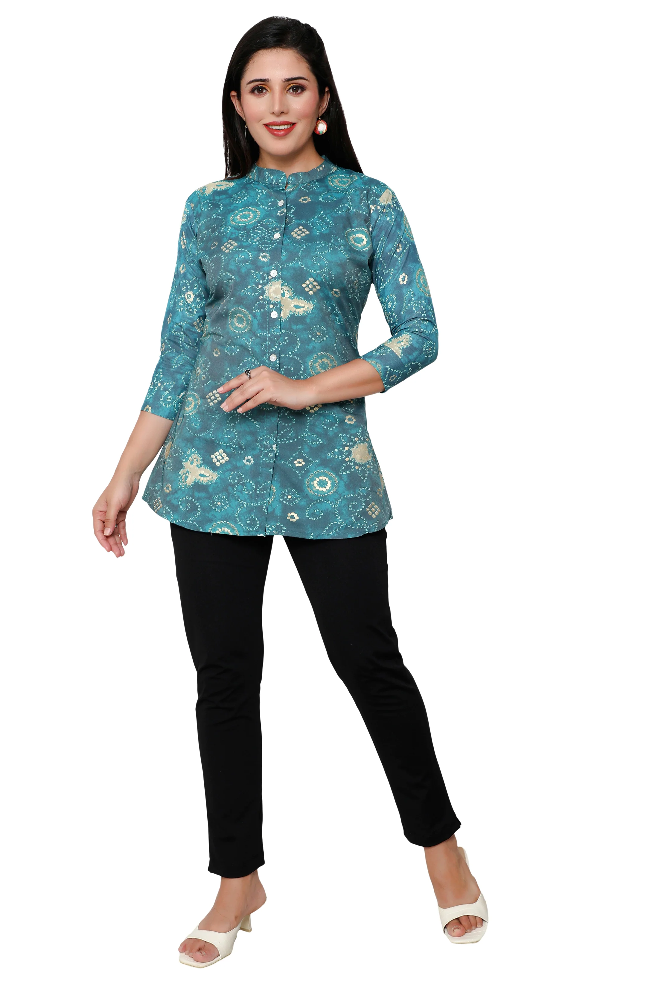Cotton Short Kurtis Indian Tunic Top Kurta for Women (Teal) - Image 5