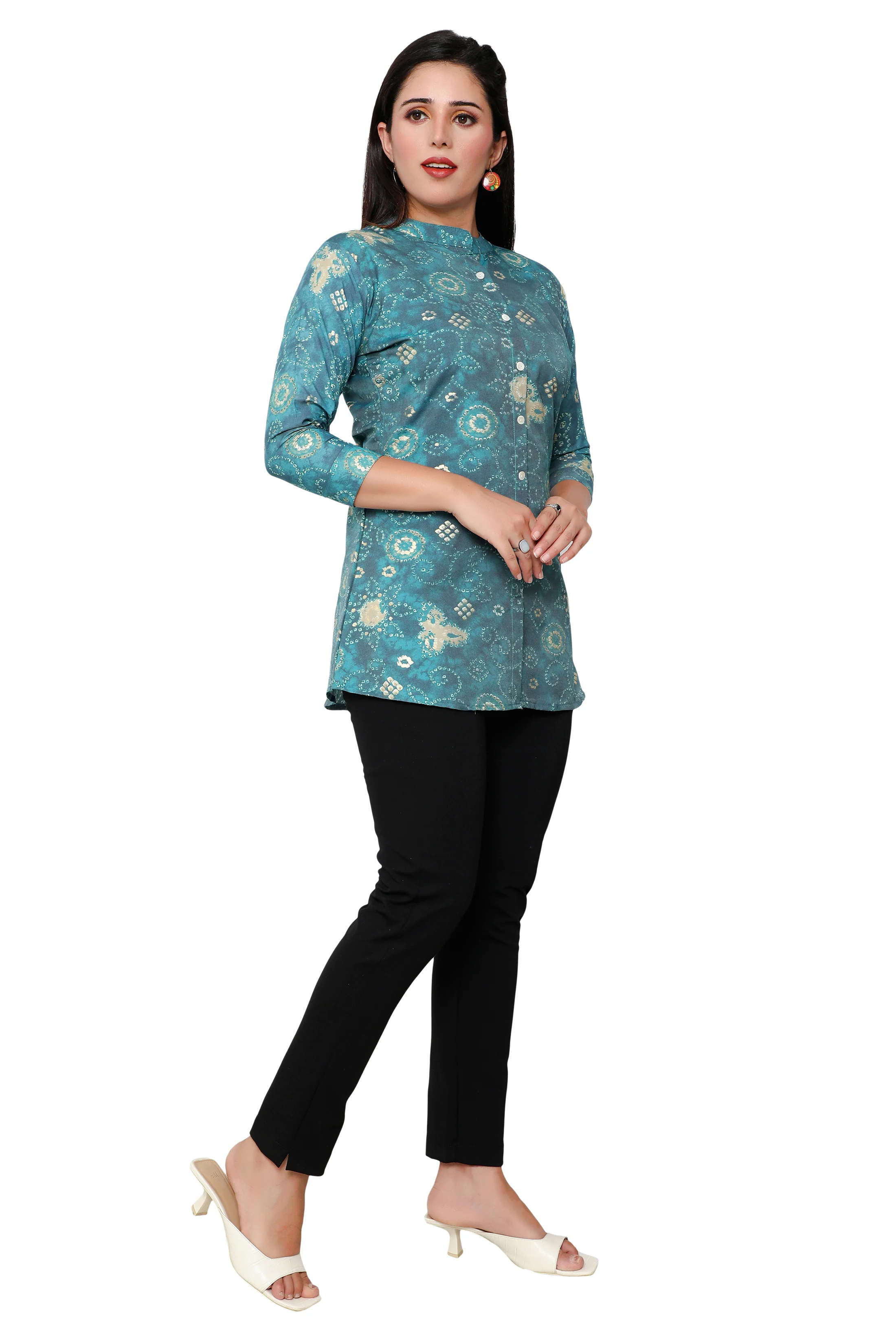 Cotton Short Kurtis Indian Tunic Top Kurta for Women (Teal) - Image 6