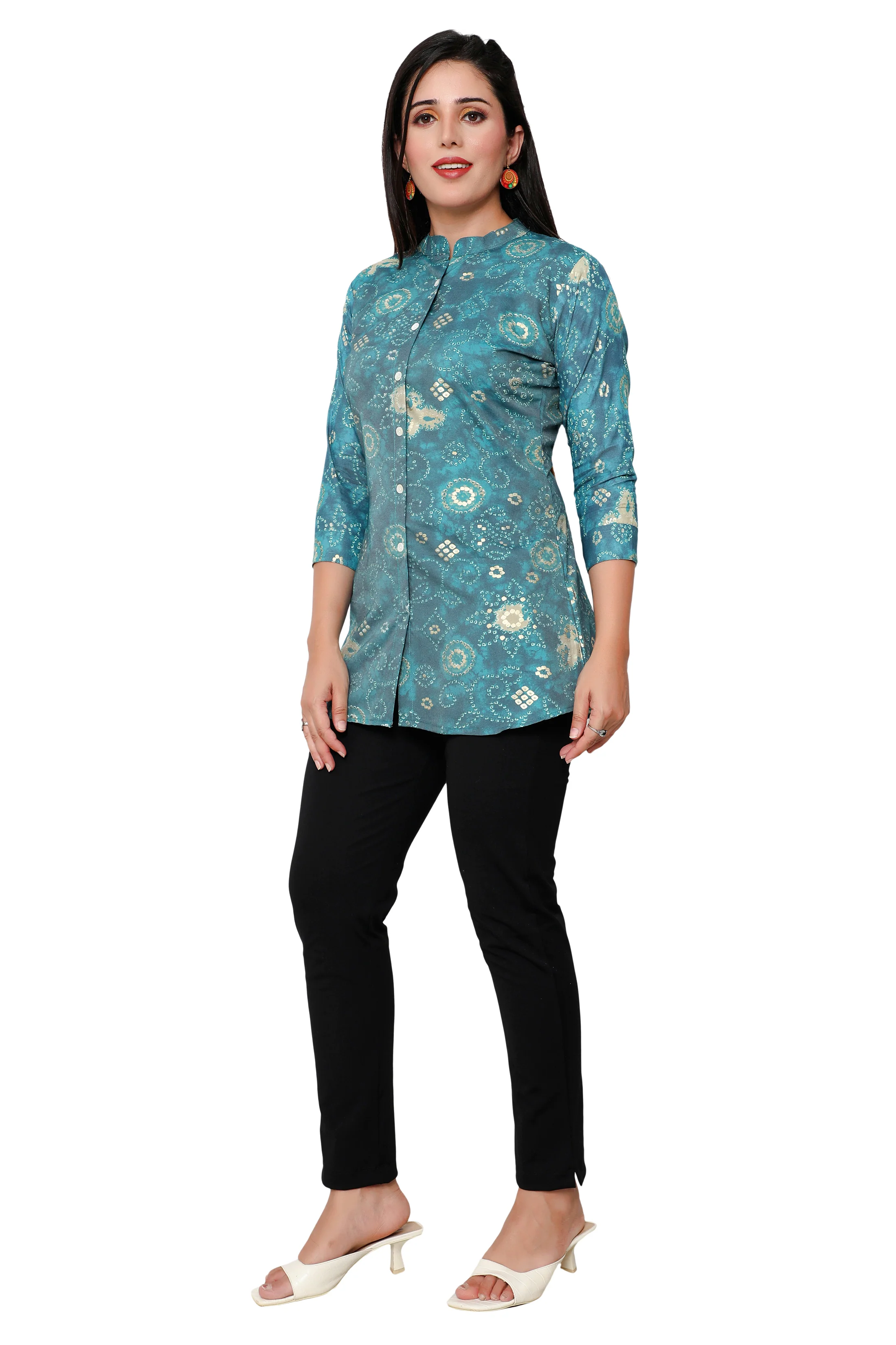 Cotton Short Kurtis Indian Tunic Top Kurta for Women (Teal) - Image 7