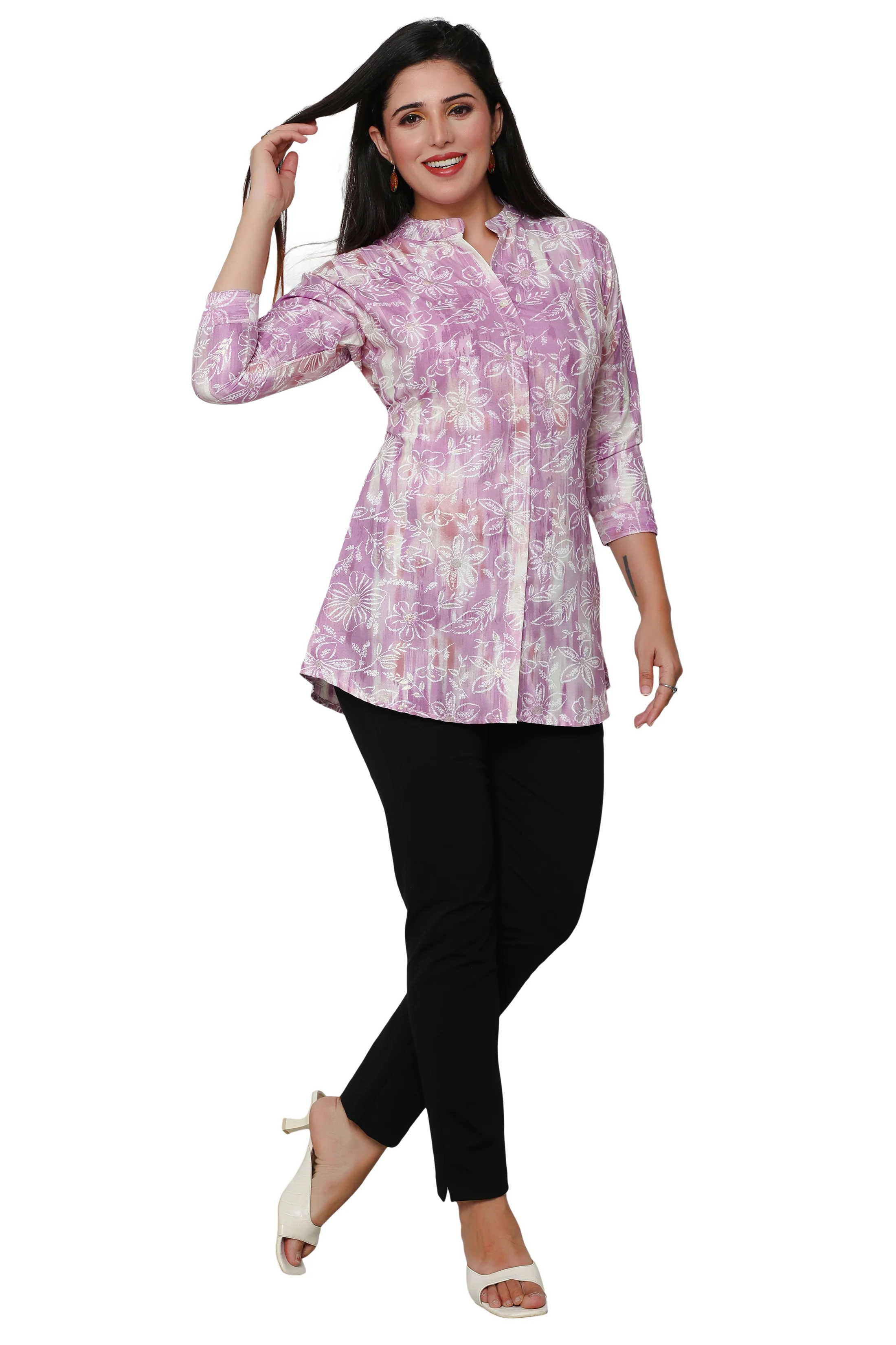 Cotton Short Kurtis Indian Tunic Top Kurta for Women (Purple) - Image 5