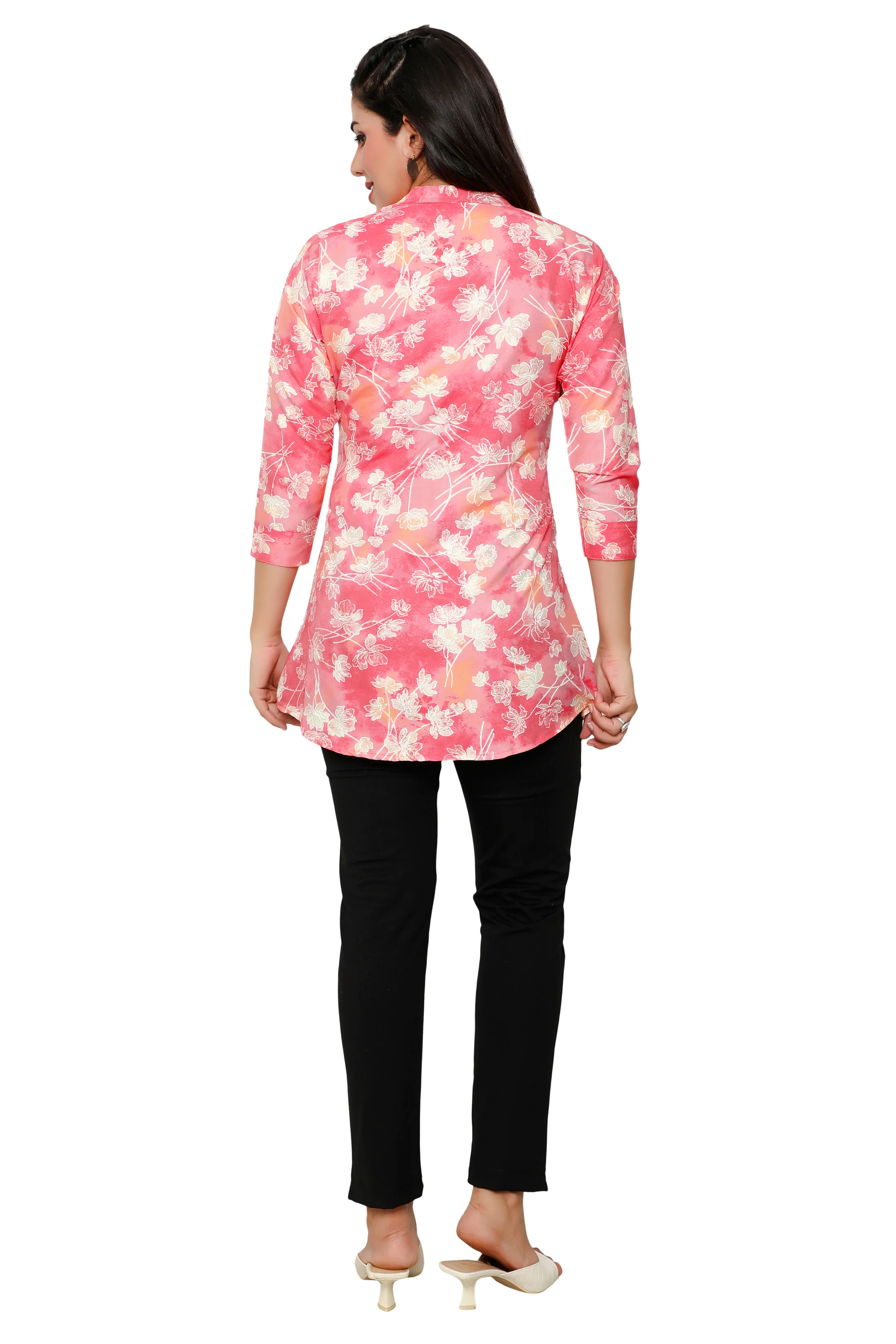 Cotton Short Kurtis Tunic Top Kurta for Women from India (Pink) - Image 2