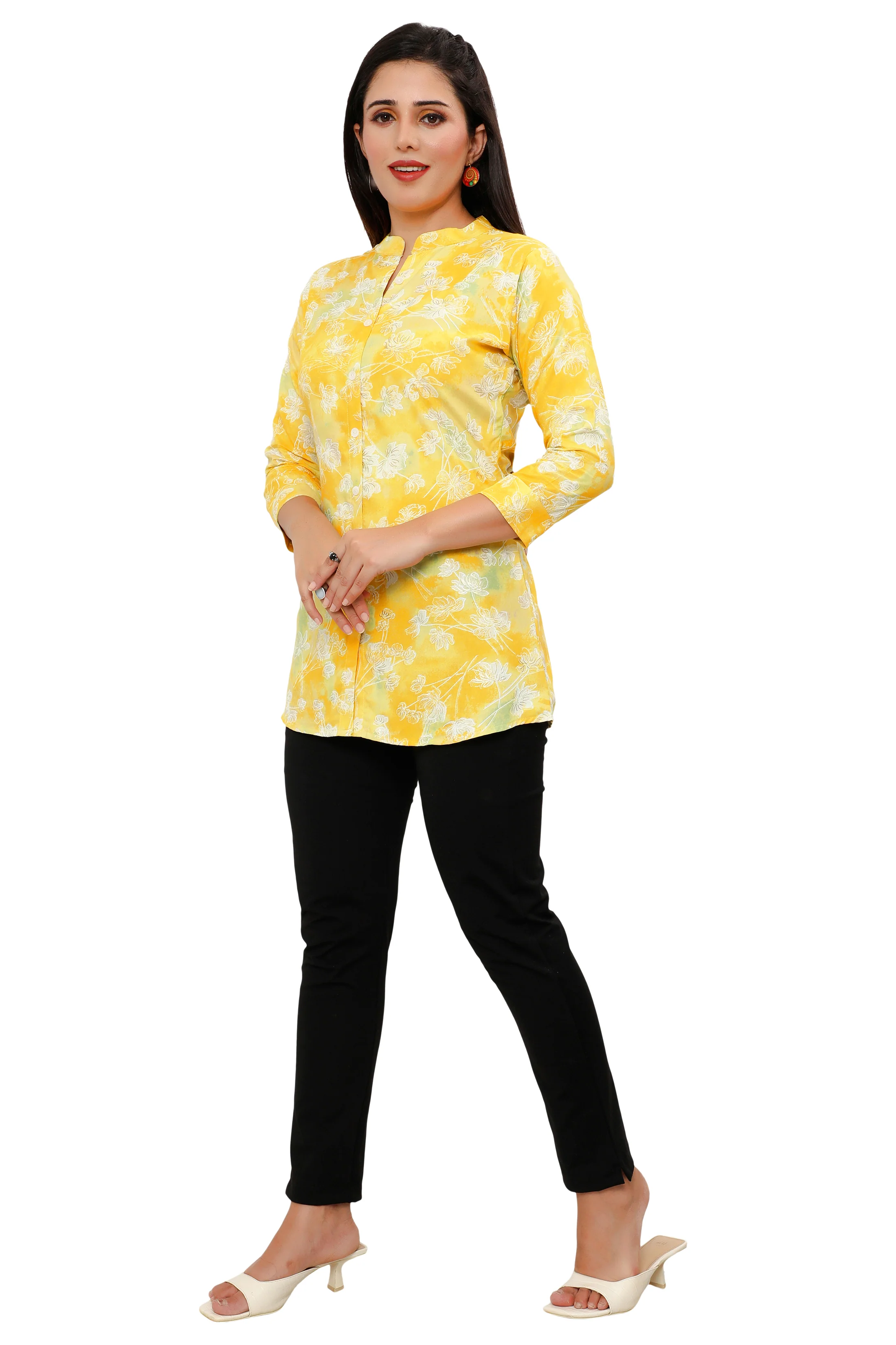 Cotton Short Kurtis Tunic Top Kurta for Women from India (Yellow) - Image 6