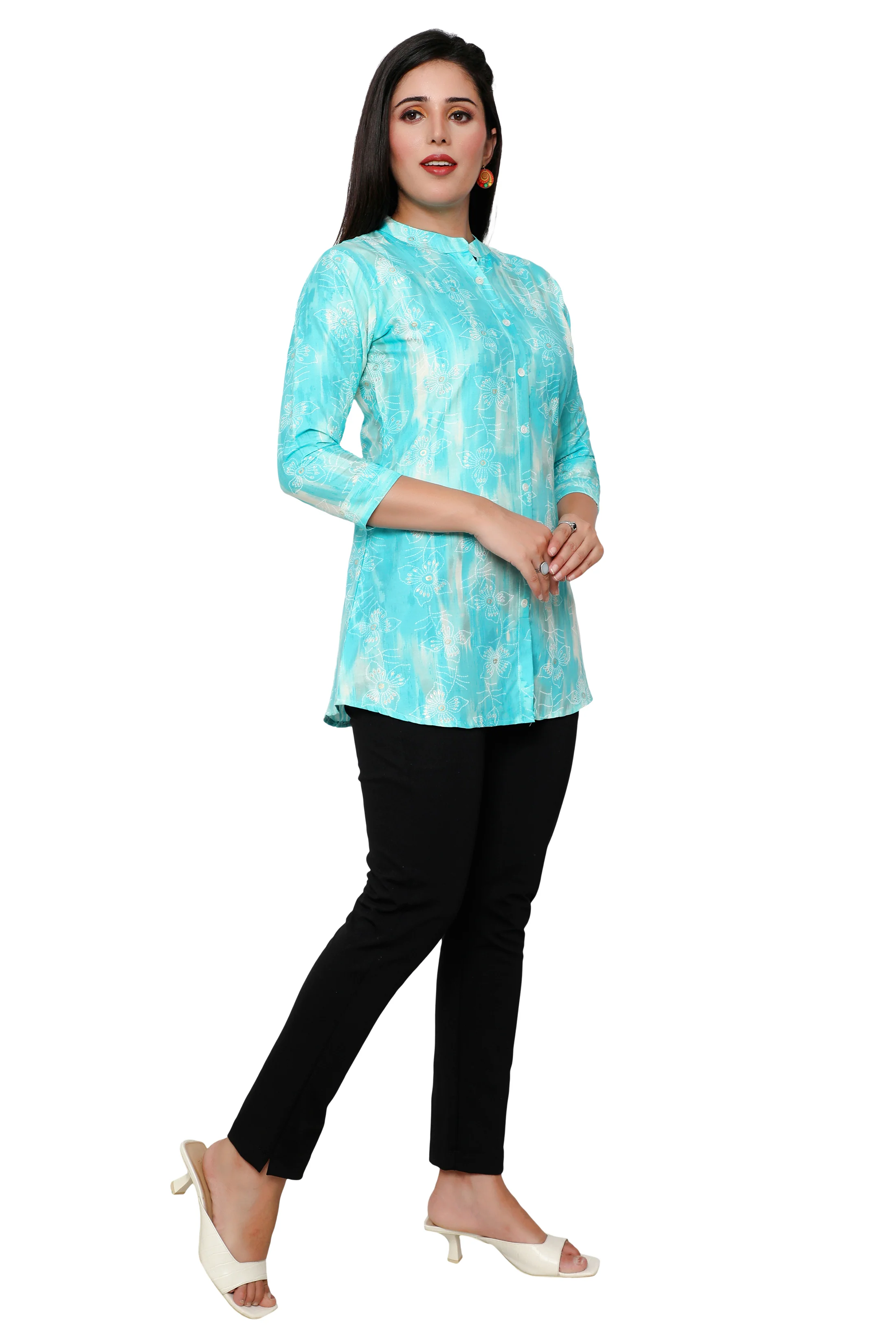 Cotton Short Kurtis Tunic Top Kurta for Women from India (Aqua) - Image 6