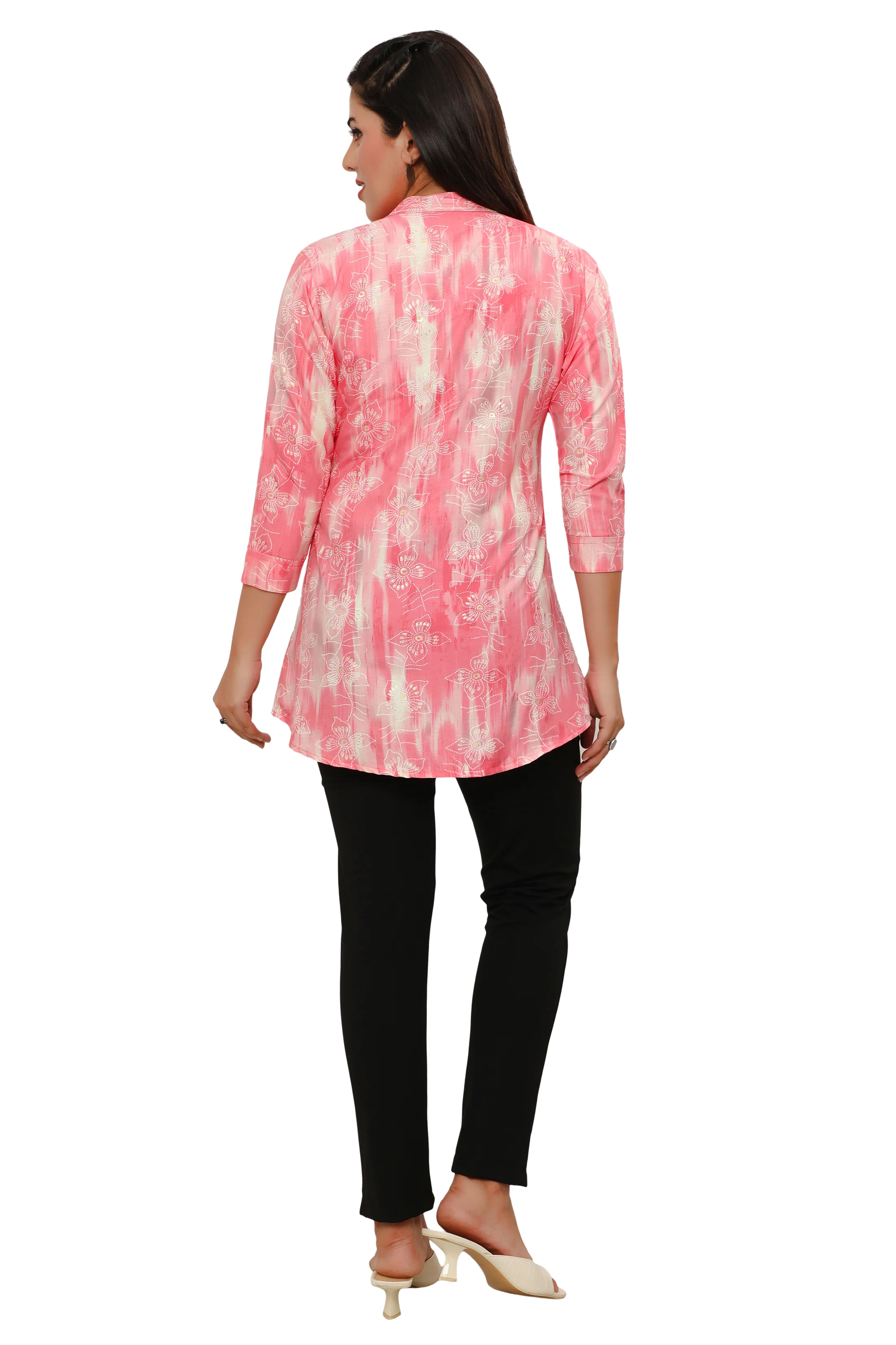 Cotton Short Kurtis Tunic Top Kurta for Women from India (Pink) - Image 2