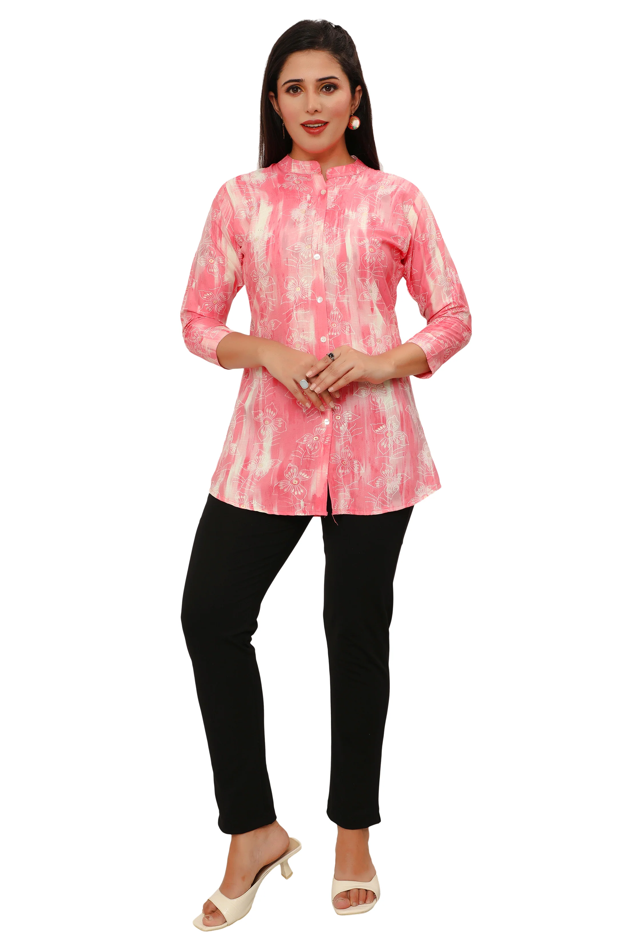 Cotton Short Kurtis Tunic Top Kurta for Women from India (Pink) - Image 5