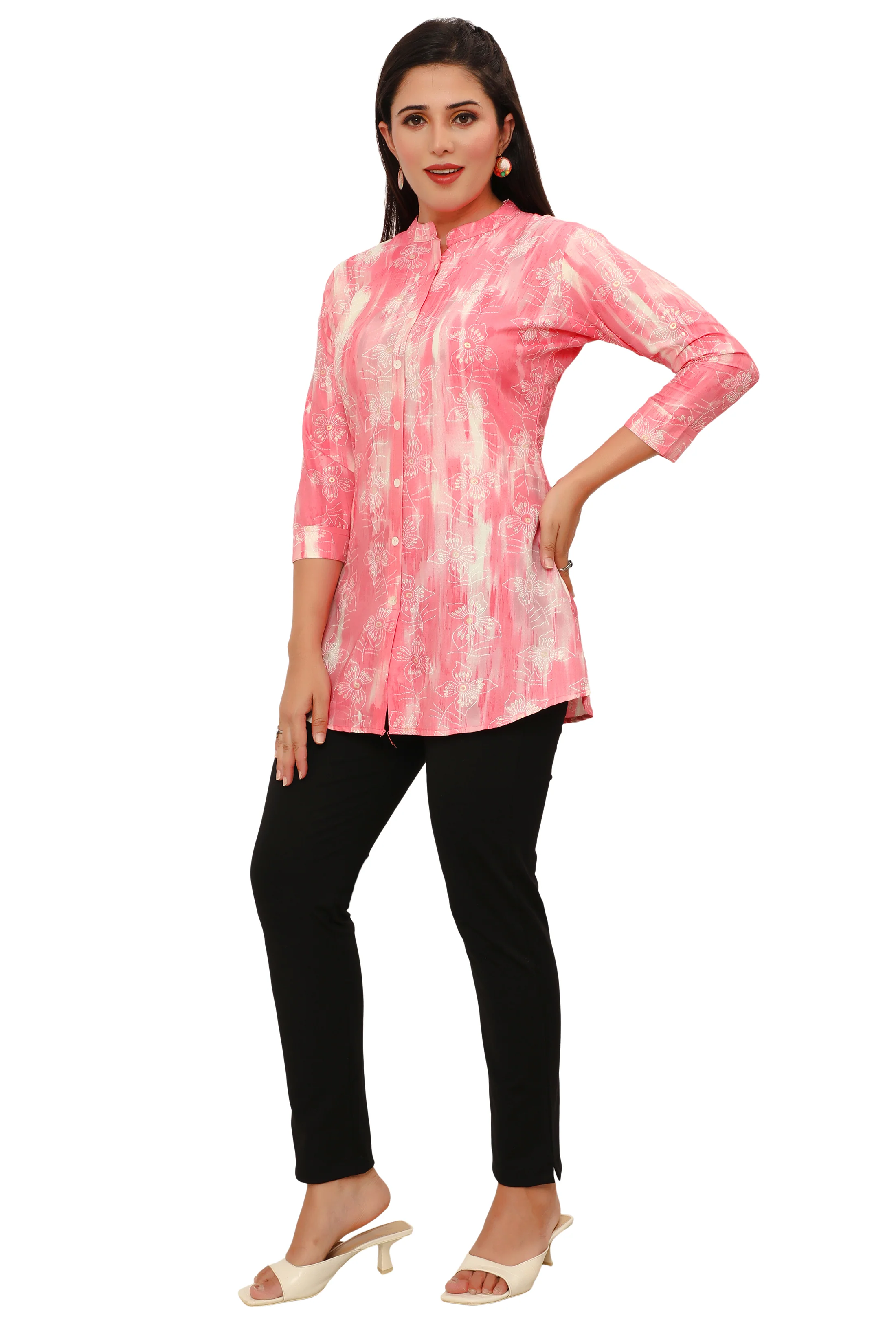 Cotton Short Kurtis Tunic Top Kurta for Women from India (Pink) - Image 6