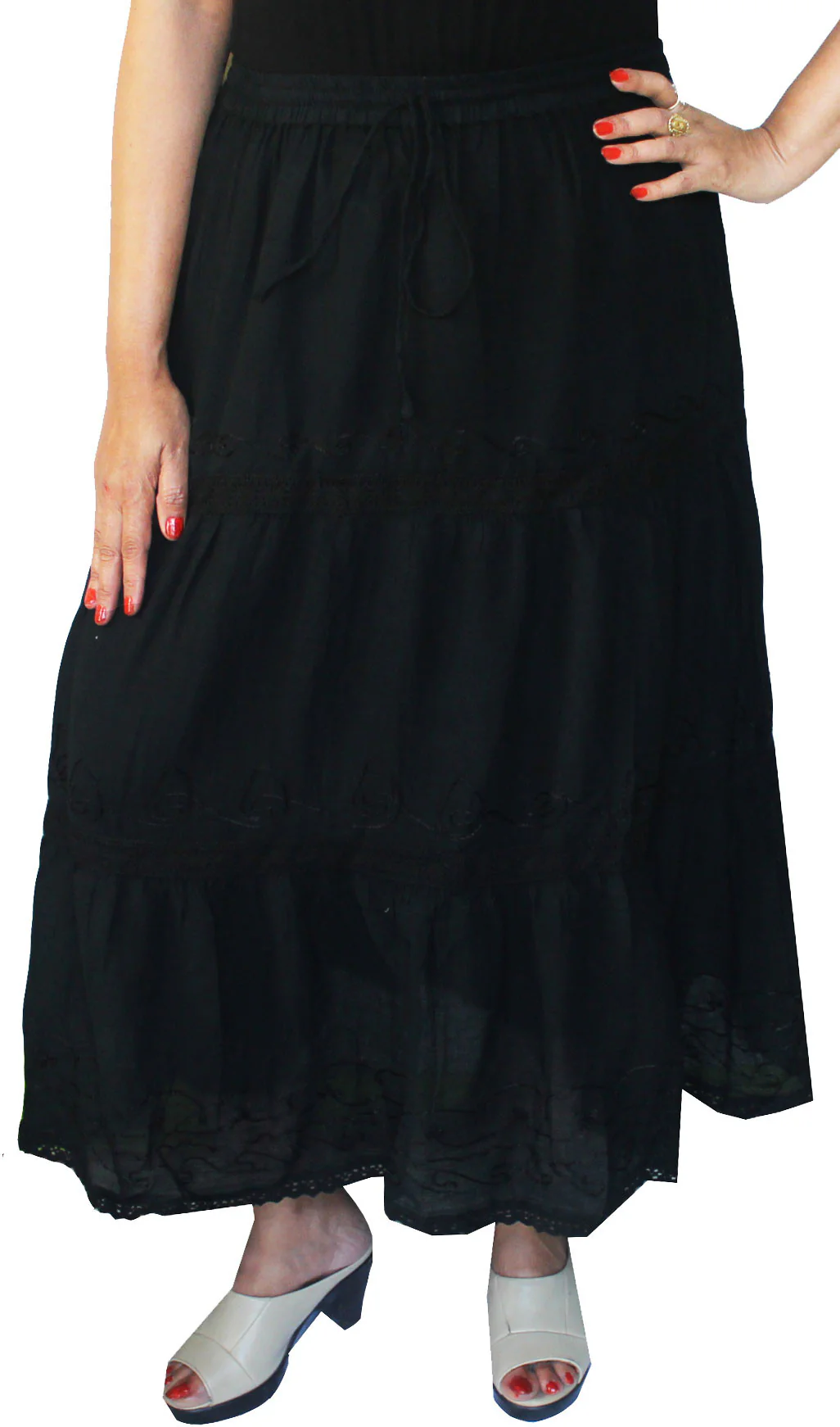 Cotton Solid Embroidered Skirt Womens Indian Clothing (Black) - Image 2