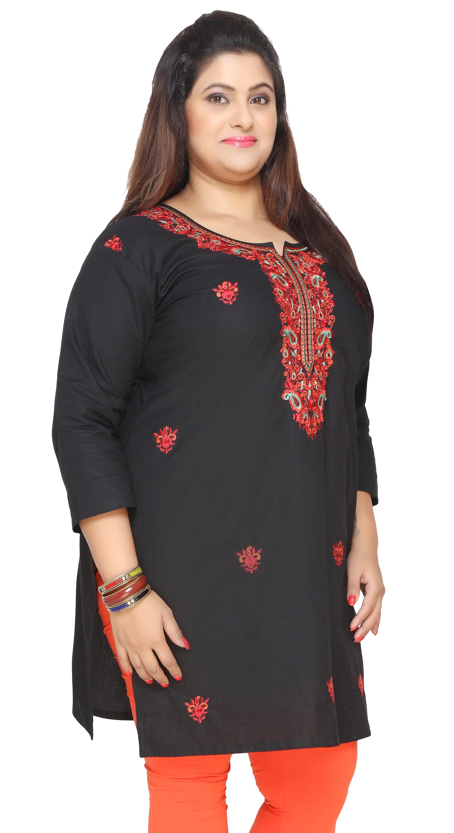 Cotton Tunic Long Top Kurti Womens India Plus Size Clothes (Black) - Image 2