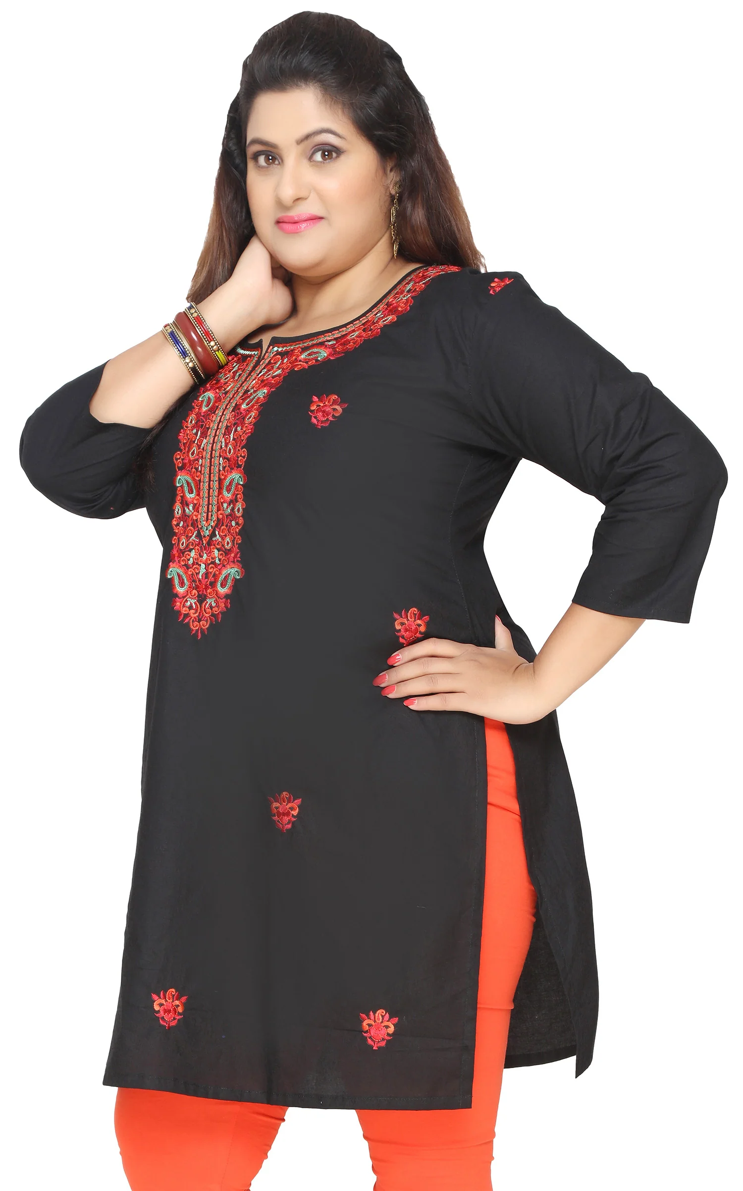 Cotton Tunic Long Top Kurti Womens India Plus Size Clothes (Black) - Image 3