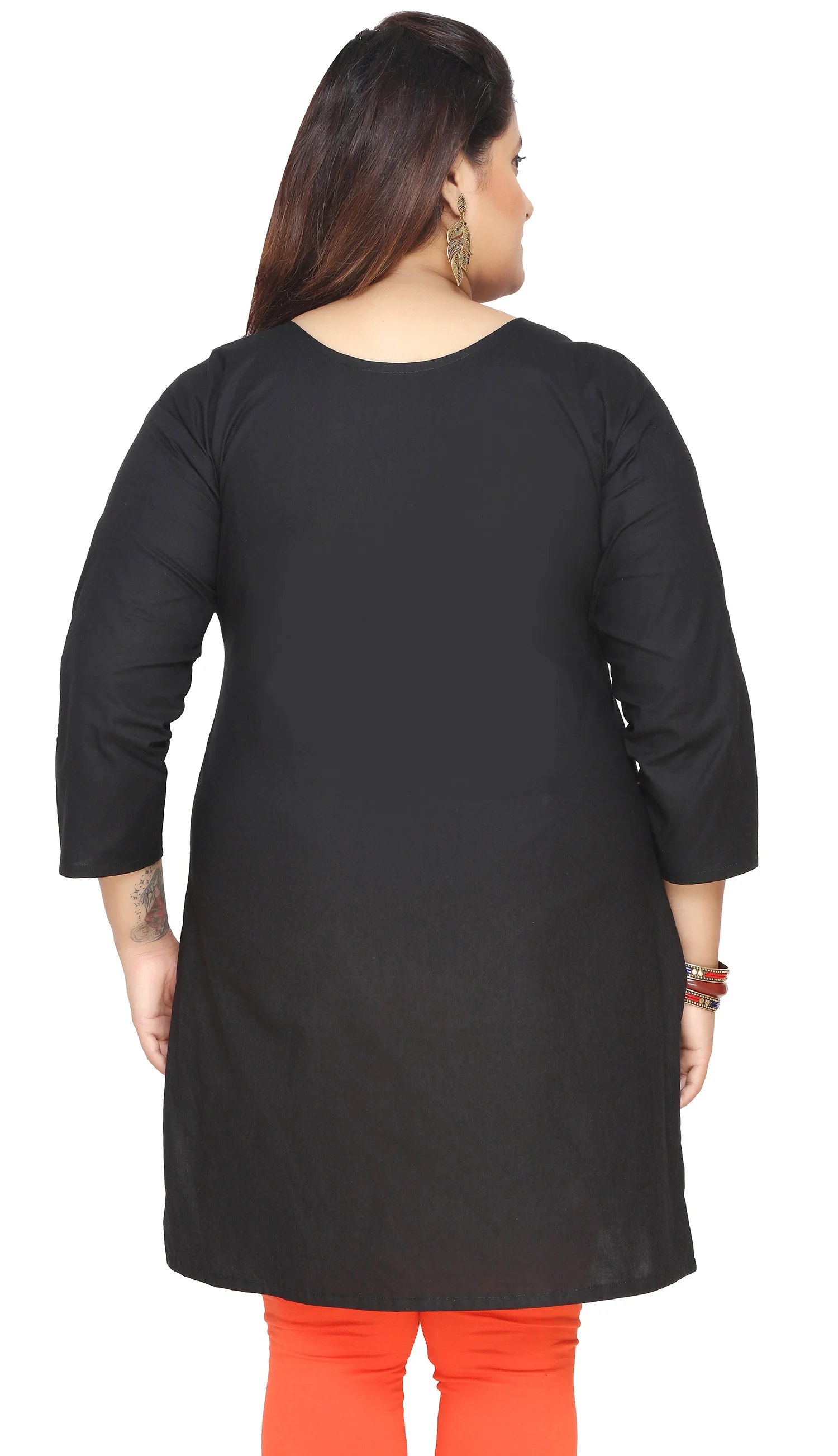 Cotton Tunic Long Top Kurti Womens India Plus Size Clothes (Black) - Image 4