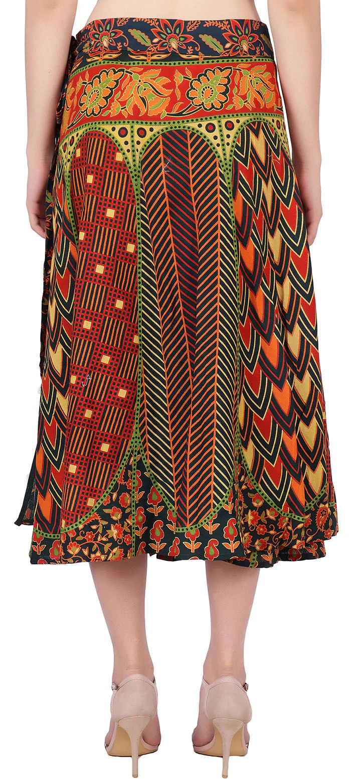 Cotton Wrap Around Long Skirt Printed Women's India Clothes (Green, One Size) - Image 3