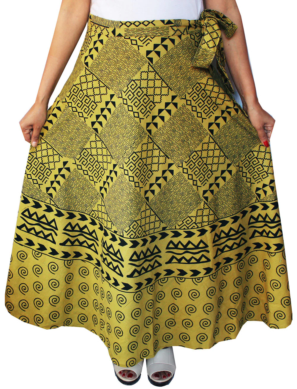 Cotton Wrap Around Long Printed Skirt Womens India Clothing (Dark Yellow) - Image 2