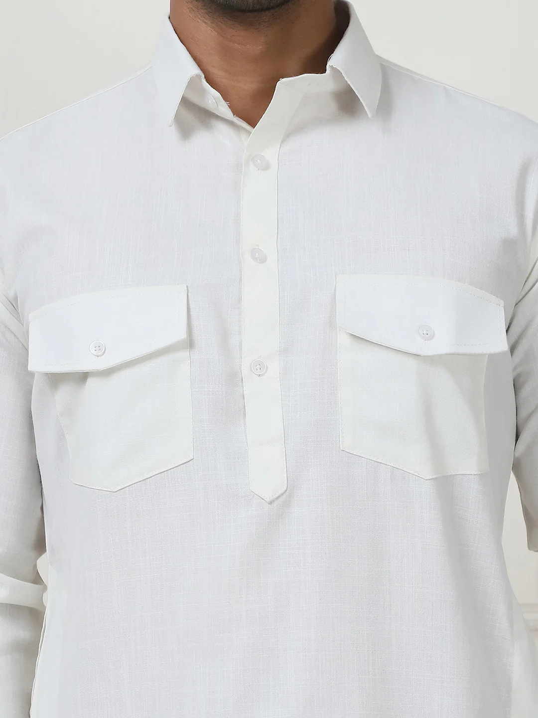 Cream Punjabi Kurta Pajama Set – Cotton Indian Wear for Men - Image 6