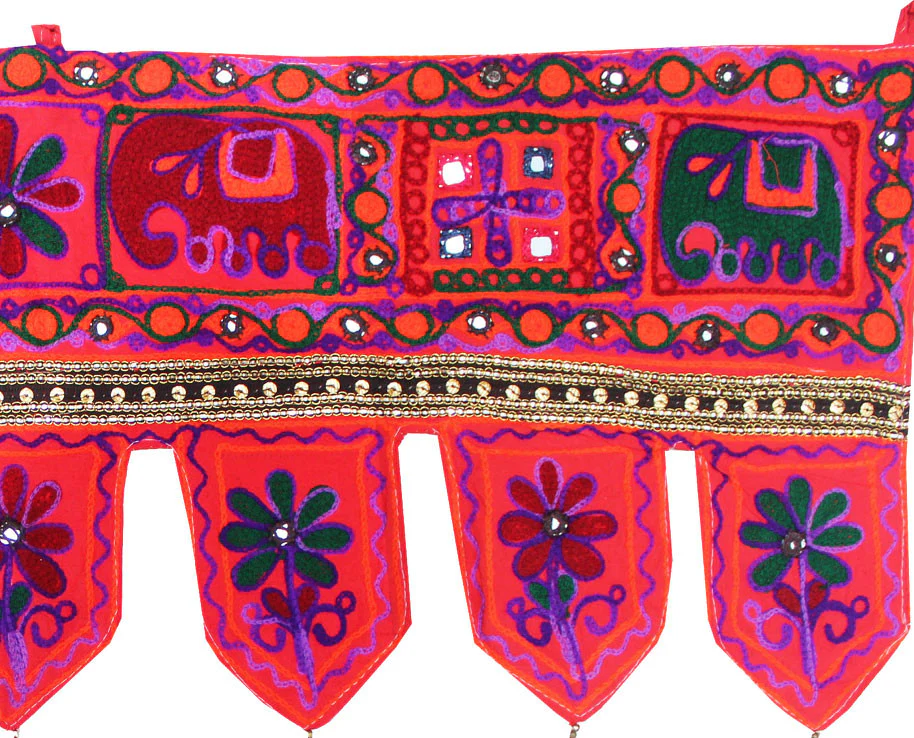Decorative Entrance Toran Door Hanging Ethnic India Hanging (Red, 34 x 13 inches) - Image 2