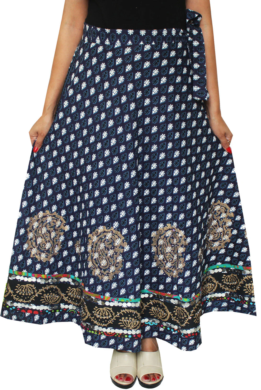 Designer Indian Womens Long Skirt Cotton Wrap Around (Blue) - Image 2