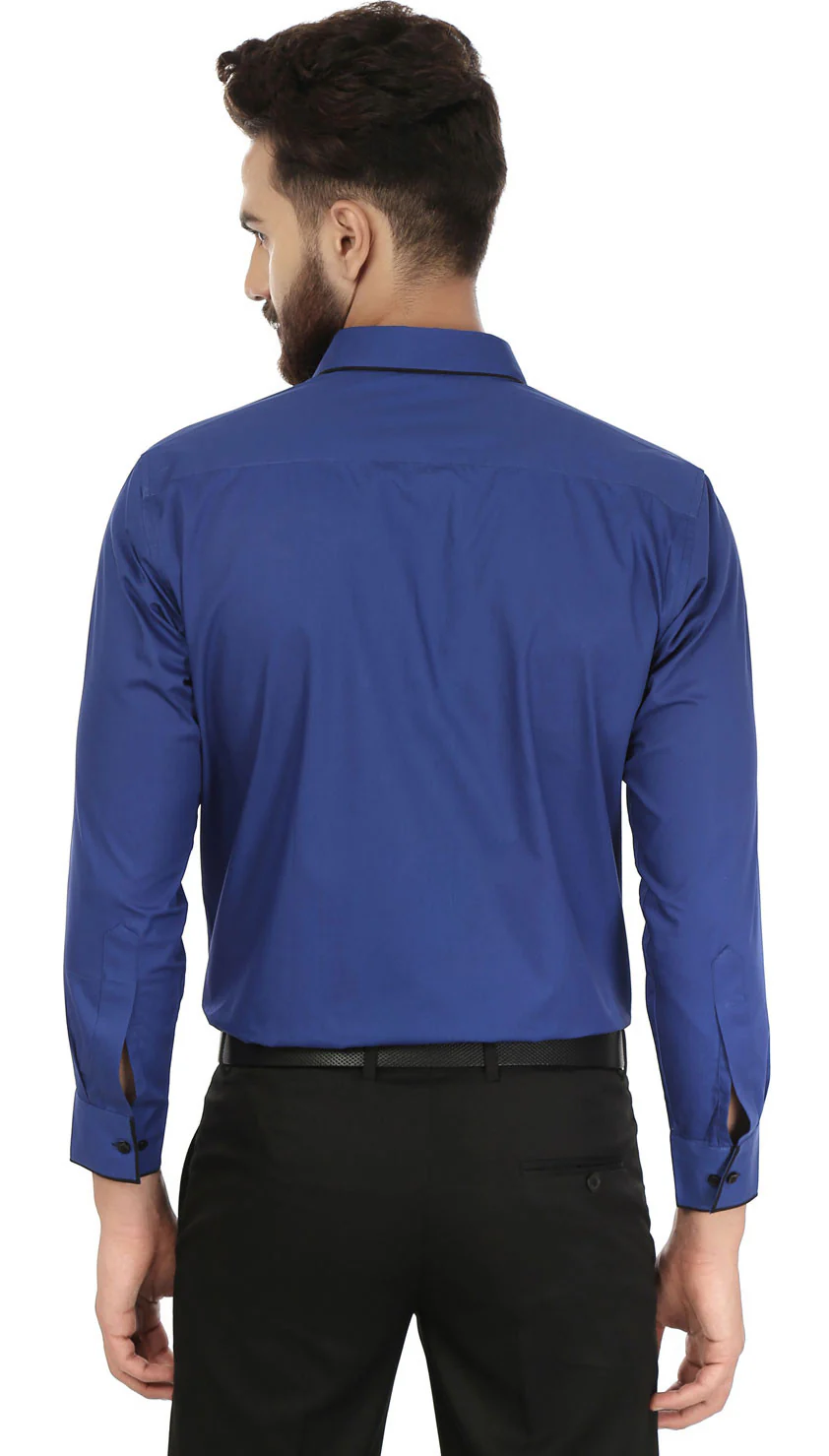 Dress Shirt Men's Long Sleeve Cotton Button Down Collar (Blue) - Image 2
