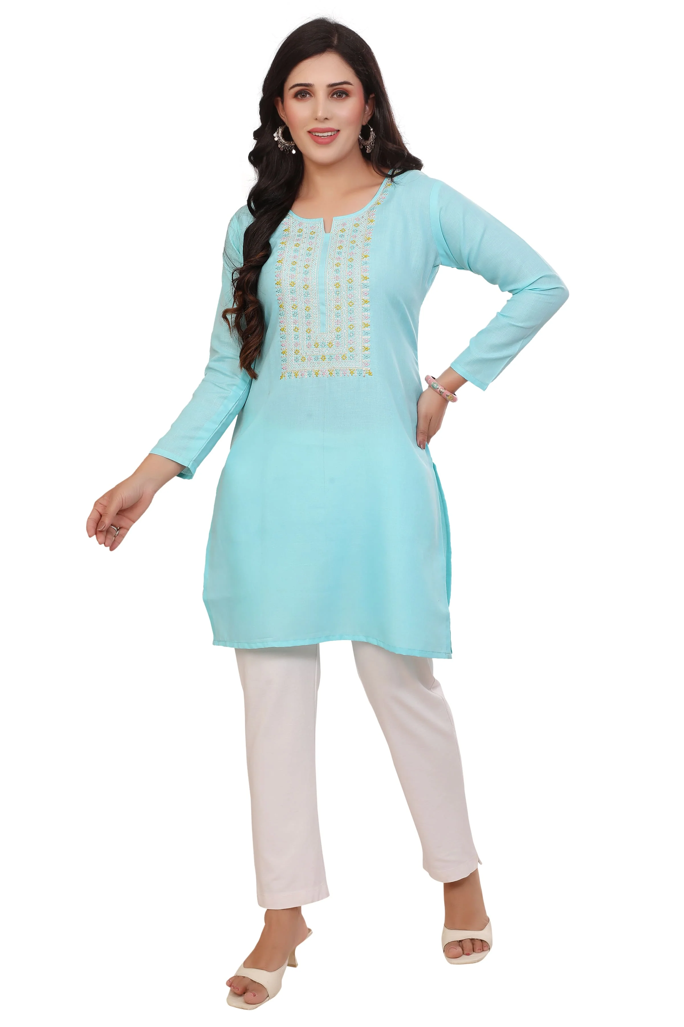 Elegant Aqua Blue Indian Tunics - Stylish Kurti for Women