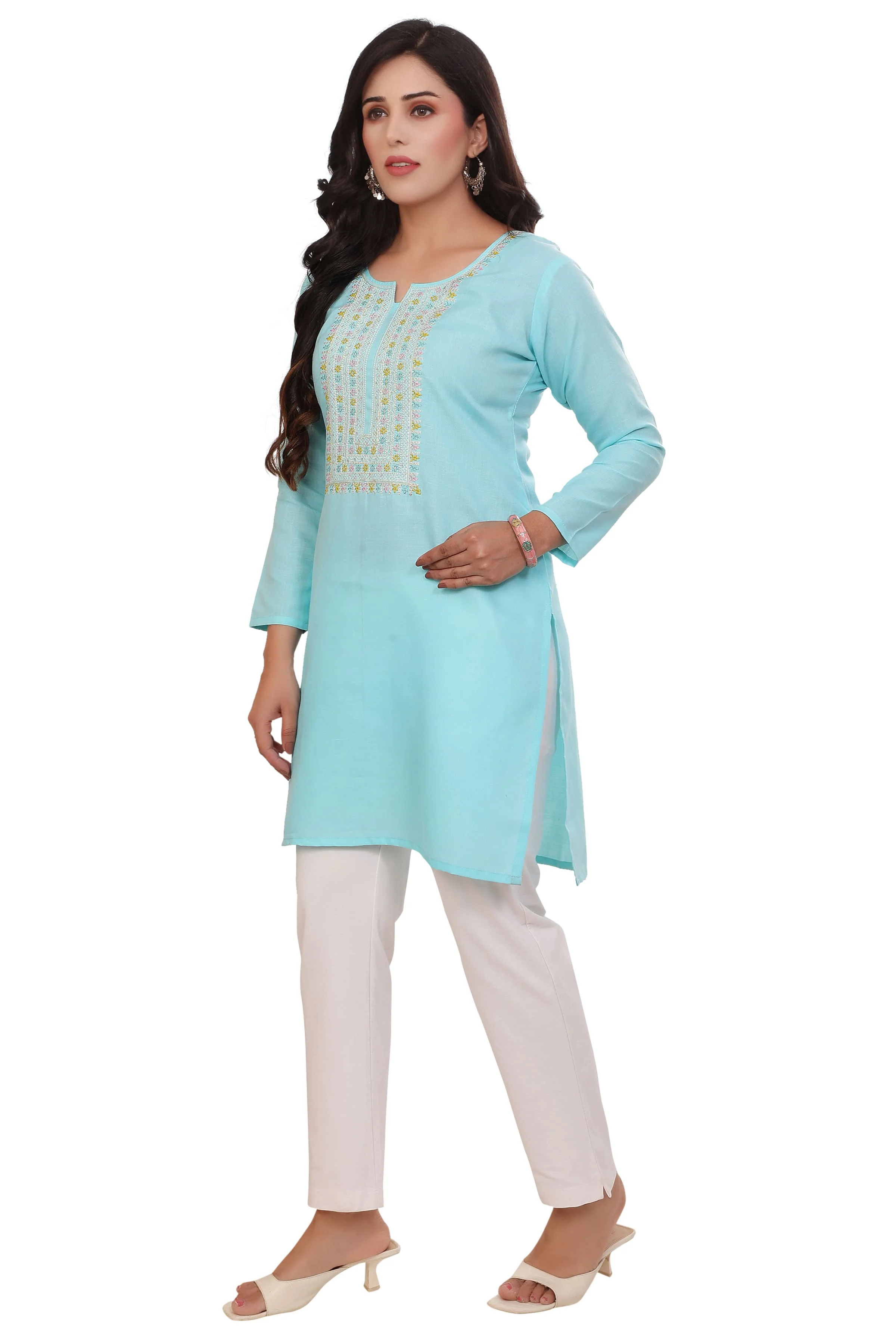 Elegant Aqua Blue Indian Tunics - Stylish Kurti for Women - Image 5