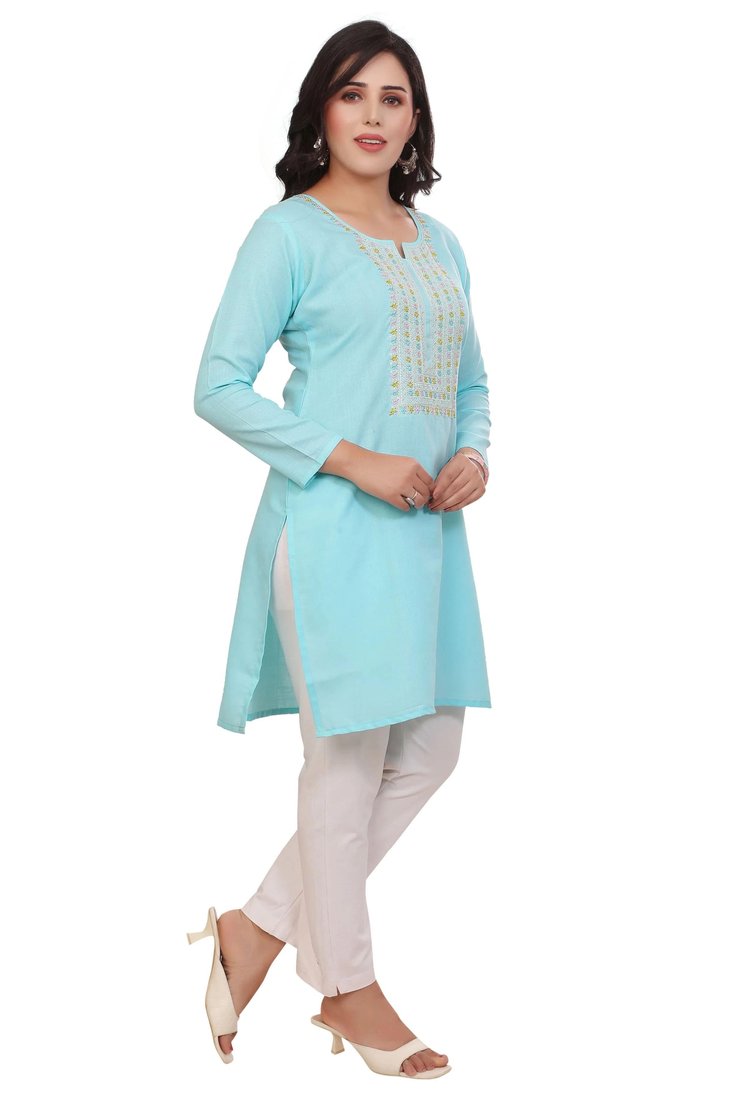 Elegant Aqua Blue Indian Tunics - Stylish Kurti for Women - Image 6